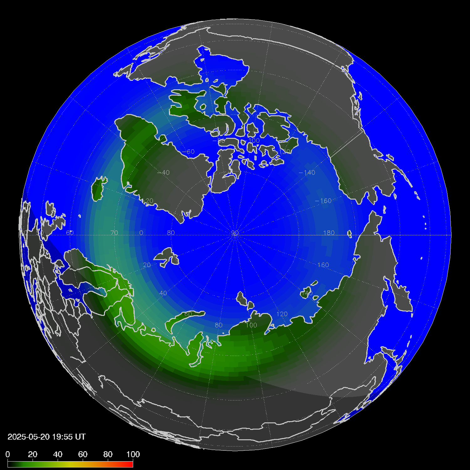 Northern lights (auroras) in the northern hemisphere