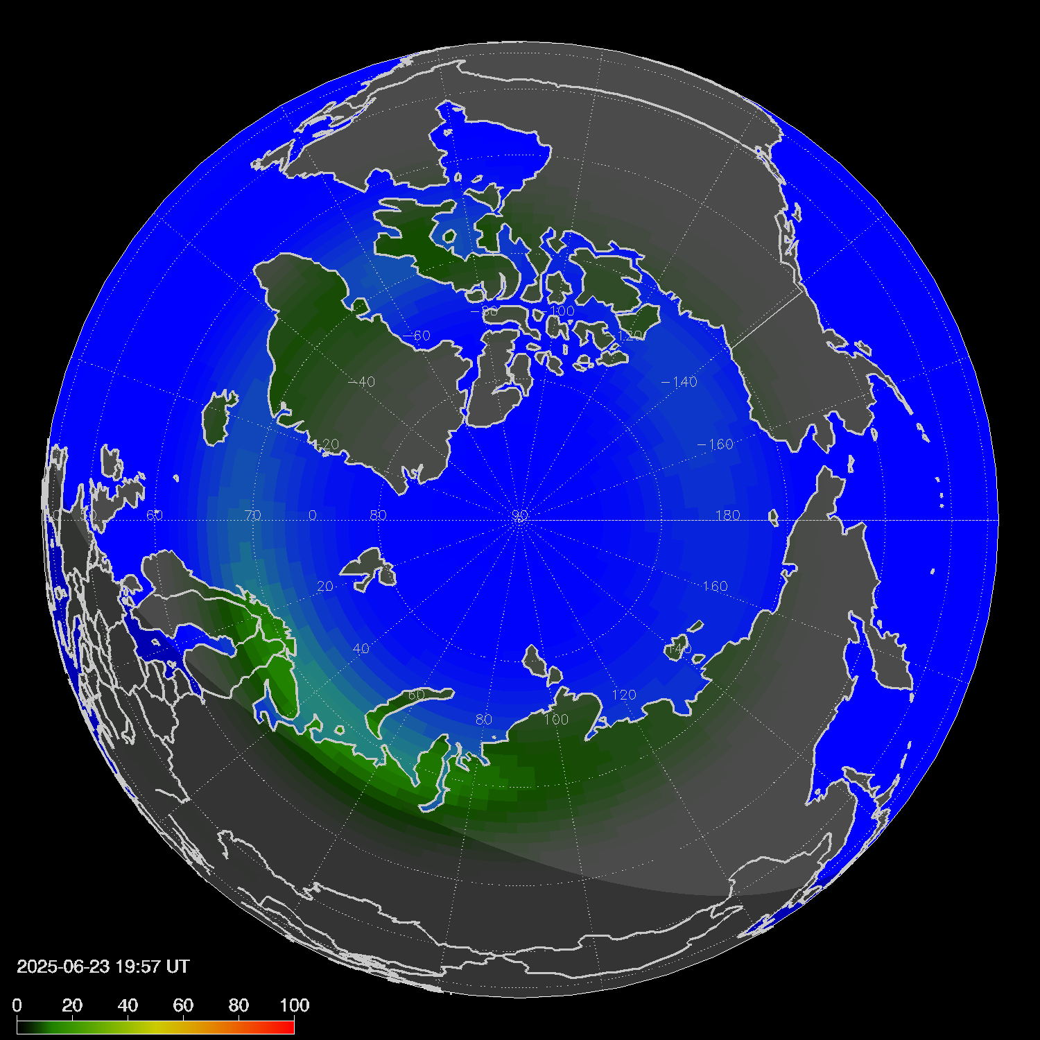 Northern lights (auroras) in the northern hemisphere