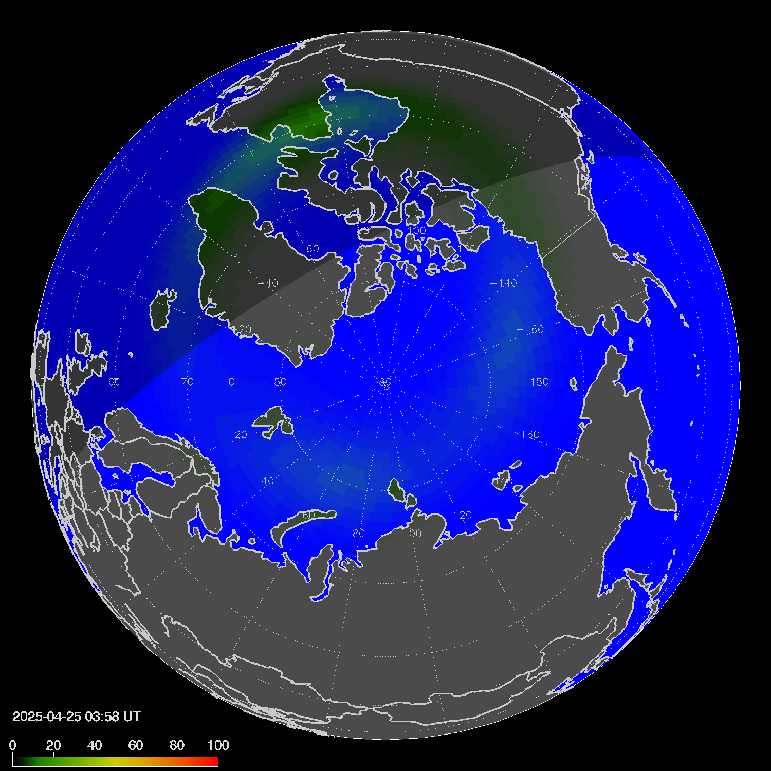 Northern lights (auroras) in the northern hemisphere