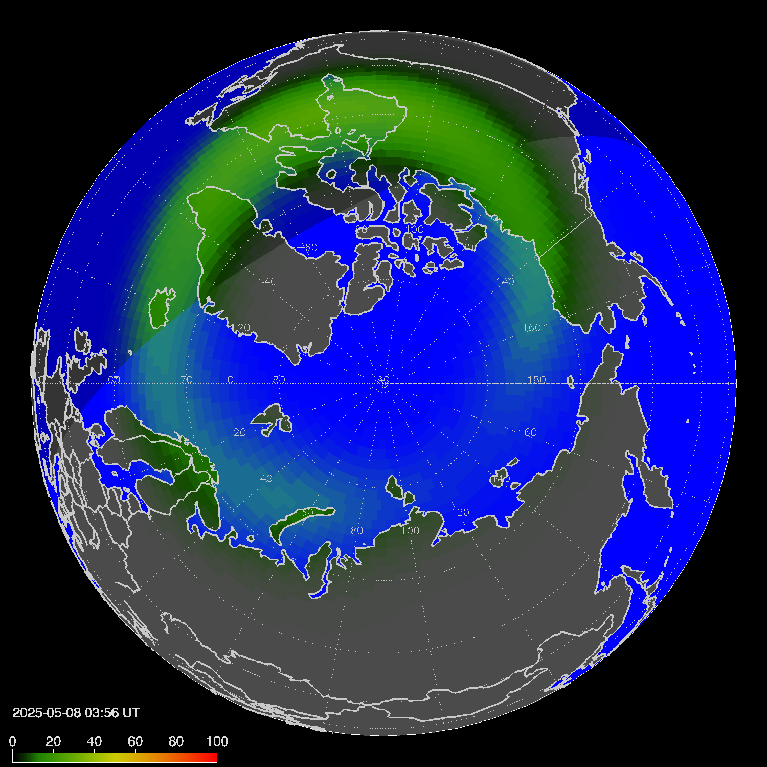 Northern lights (auroras) in the northern hemisphere