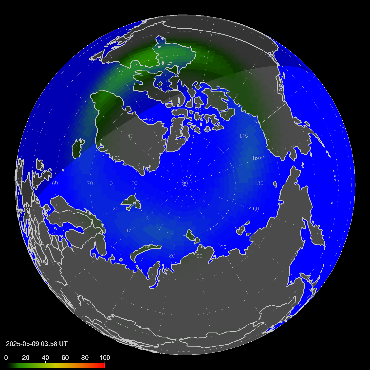 Northern lights (auroras) in the northern hemisphere