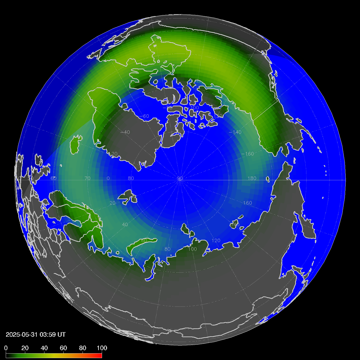 Northern lights (auroras) in the northern hemisphere