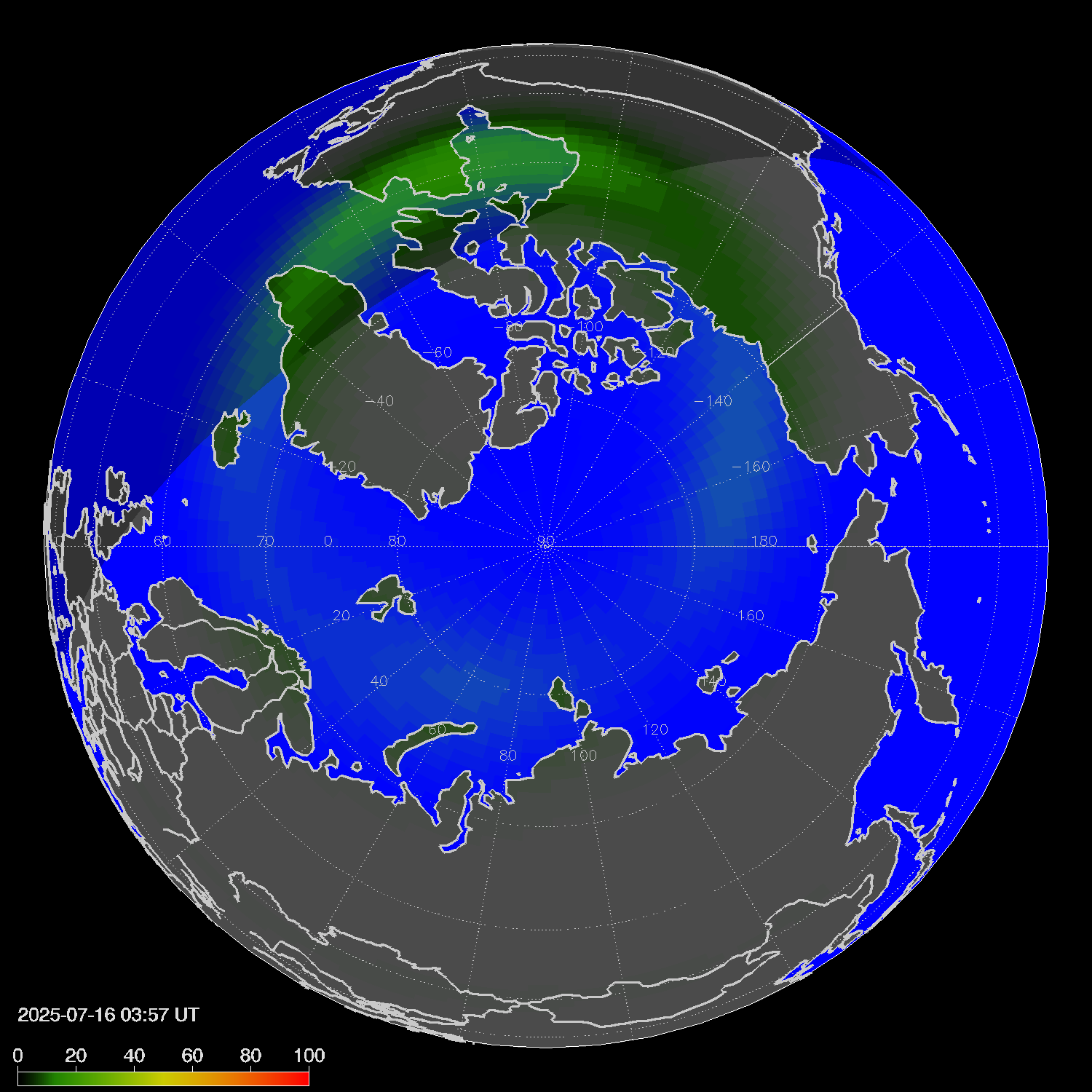Northern lights (auroras) in the northern hemisphere