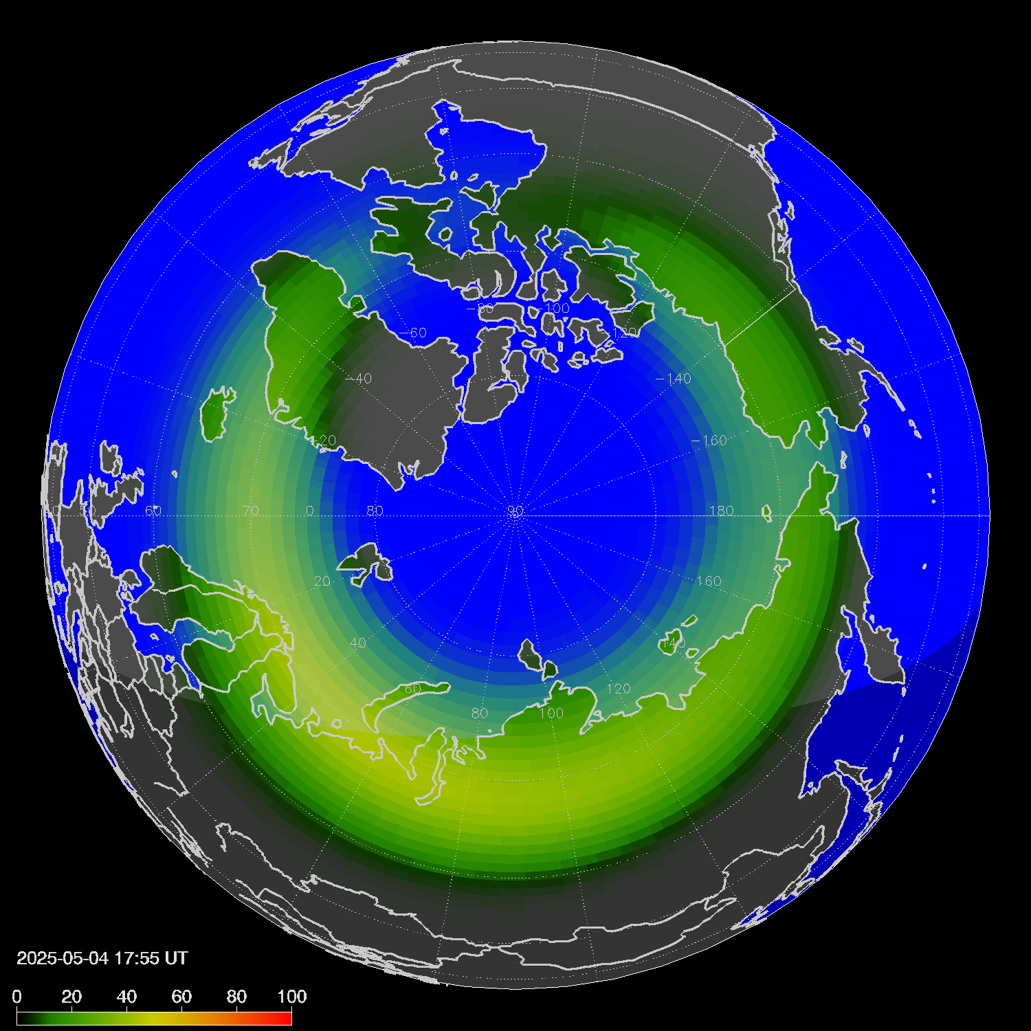 Northern lights (auroras) in the northern hemisphere