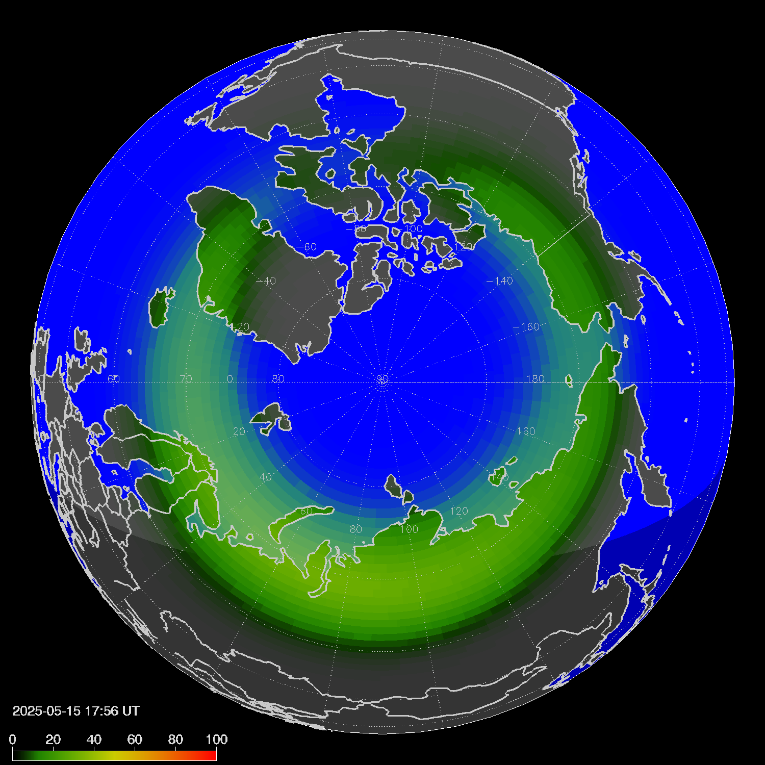 Northern lights (auroras) in the northern hemisphere