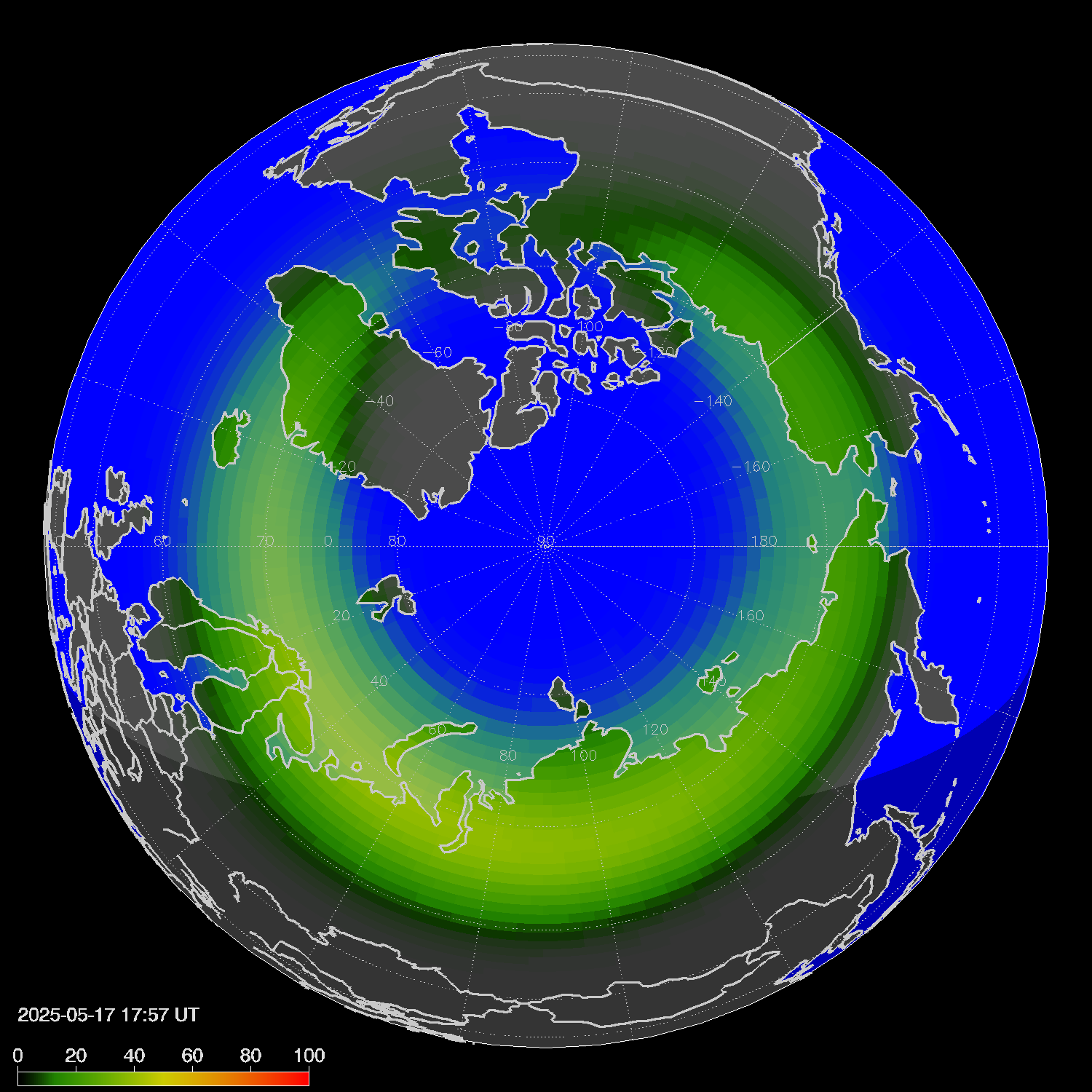 Northern lights (auroras) in the northern hemisphere