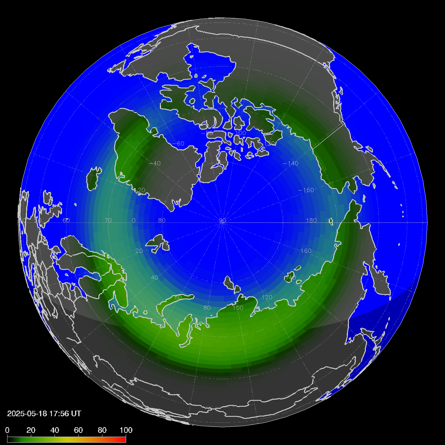 Northern lights (auroras) in the northern hemisphere