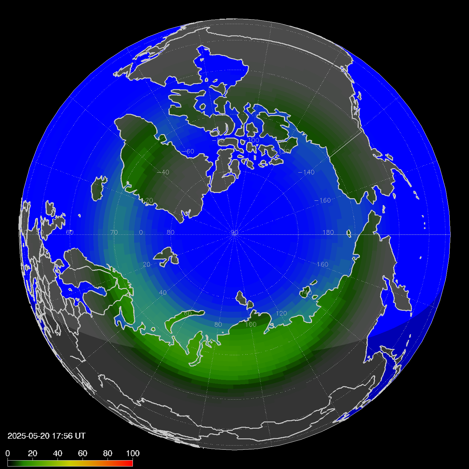 Northern lights (auroras) in the northern hemisphere