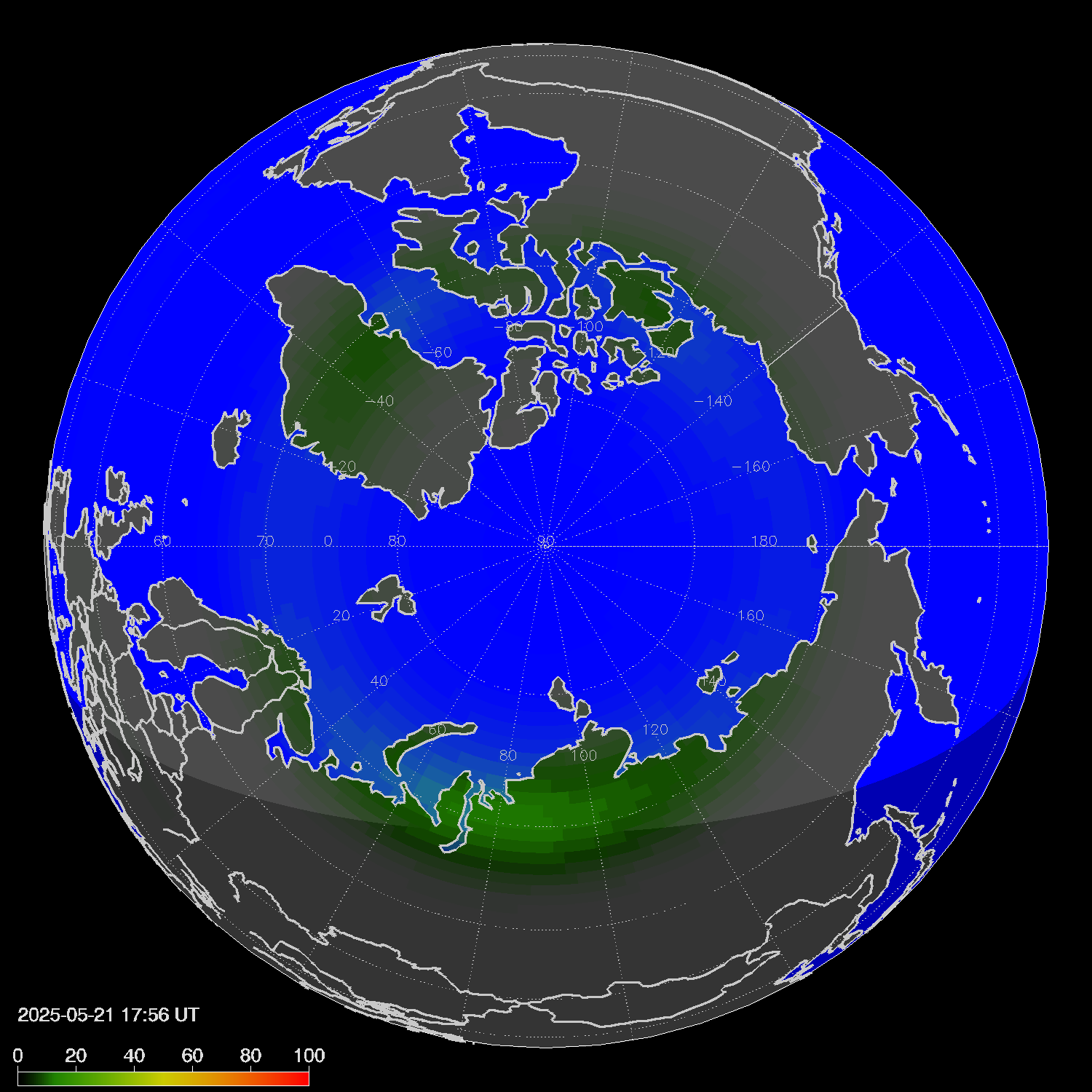 Northern lights (auroras) in the northern hemisphere