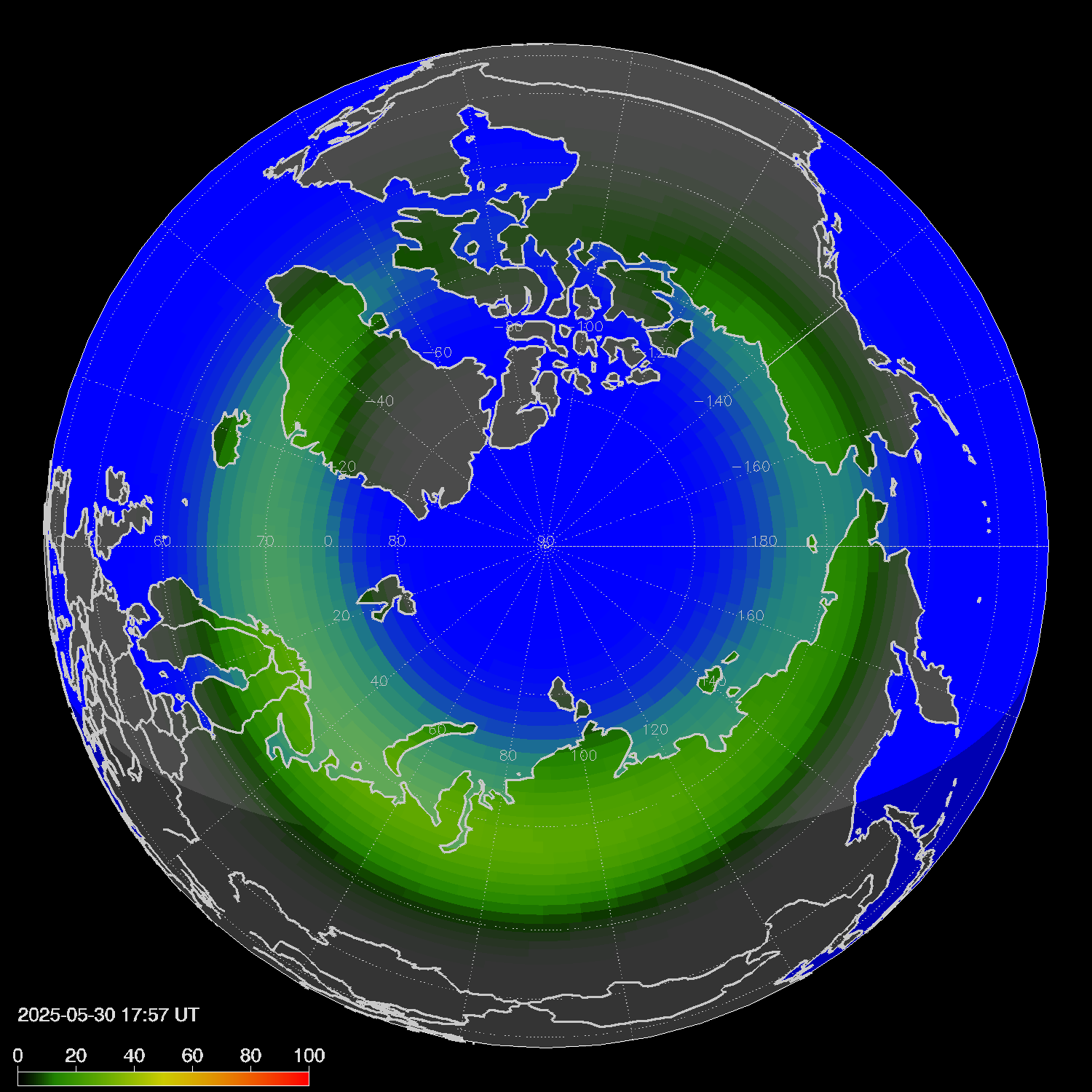 Northern lights (auroras) in the northern hemisphere