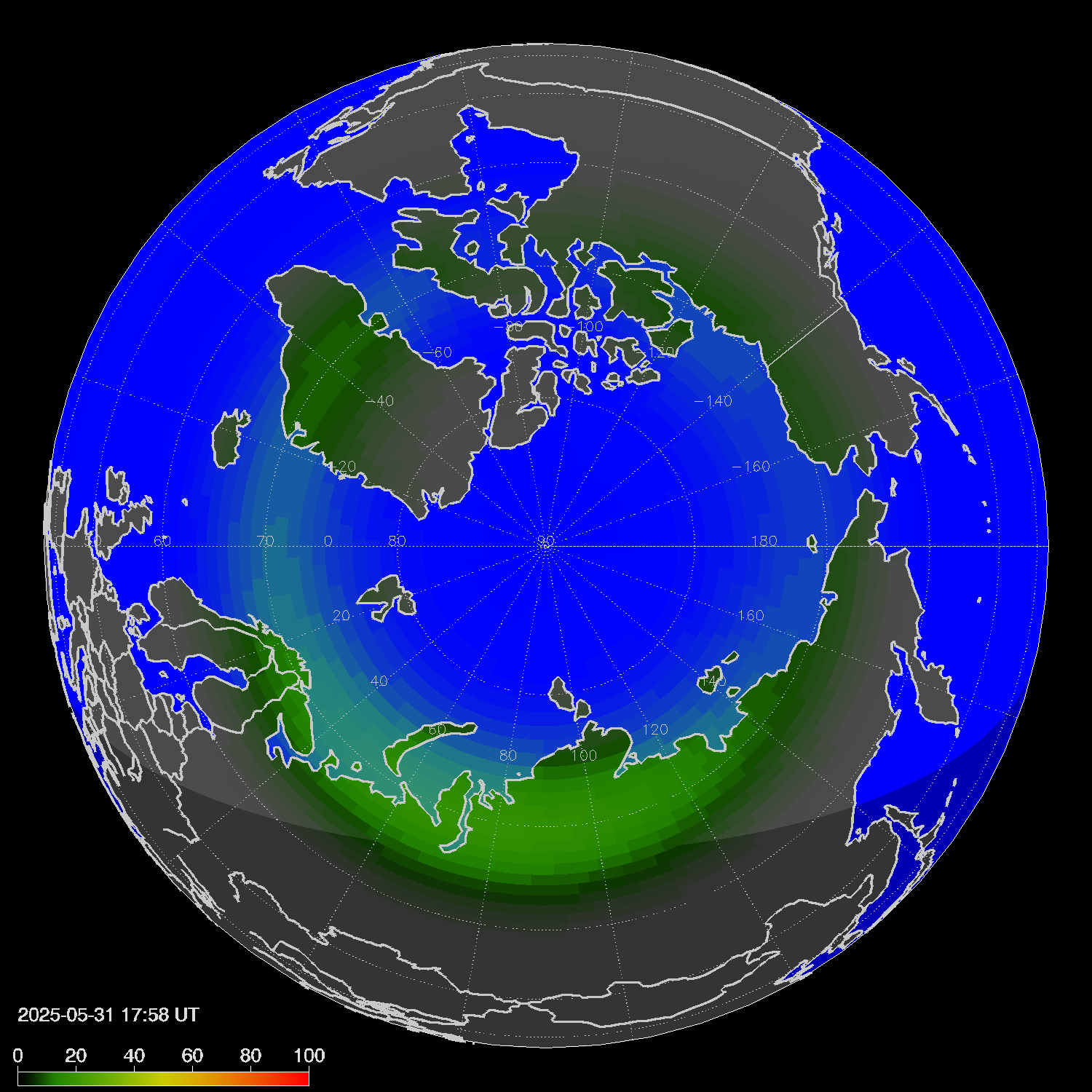 Northern lights (auroras) in the northern hemisphere