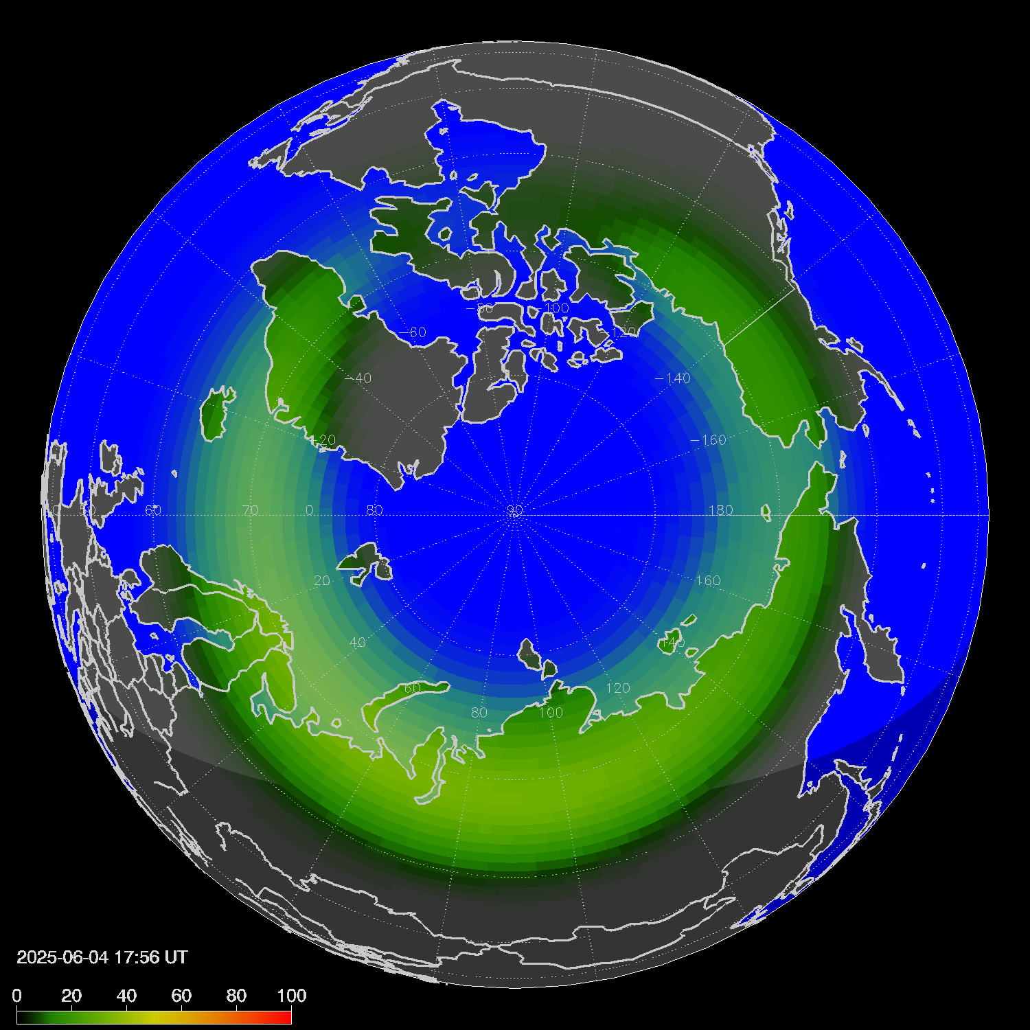 Northern lights (auroras) in the northern hemisphere