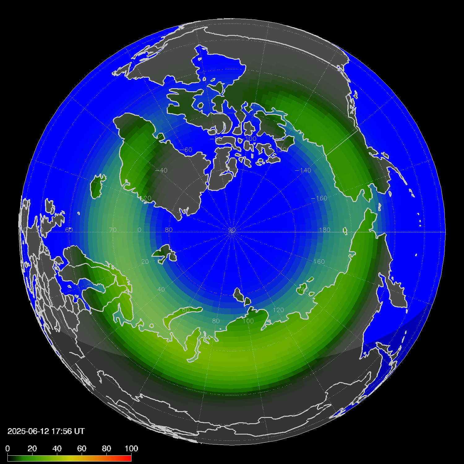 Northern lights (auroras) in the northern hemisphere