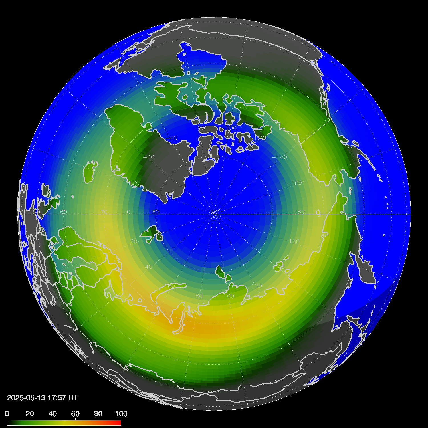 Northern lights (auroras) in the northern hemisphere