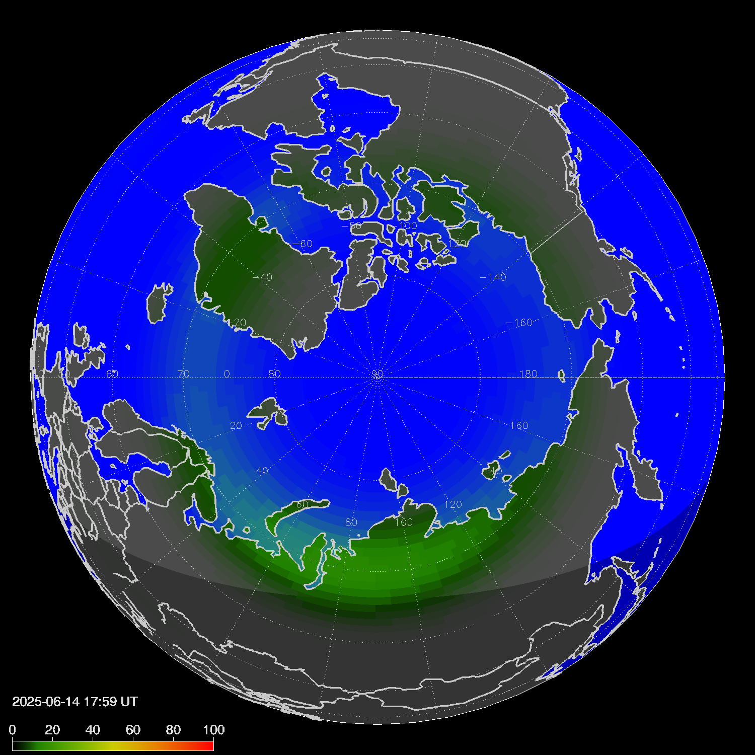Northern lights (auroras) in the northern hemisphere