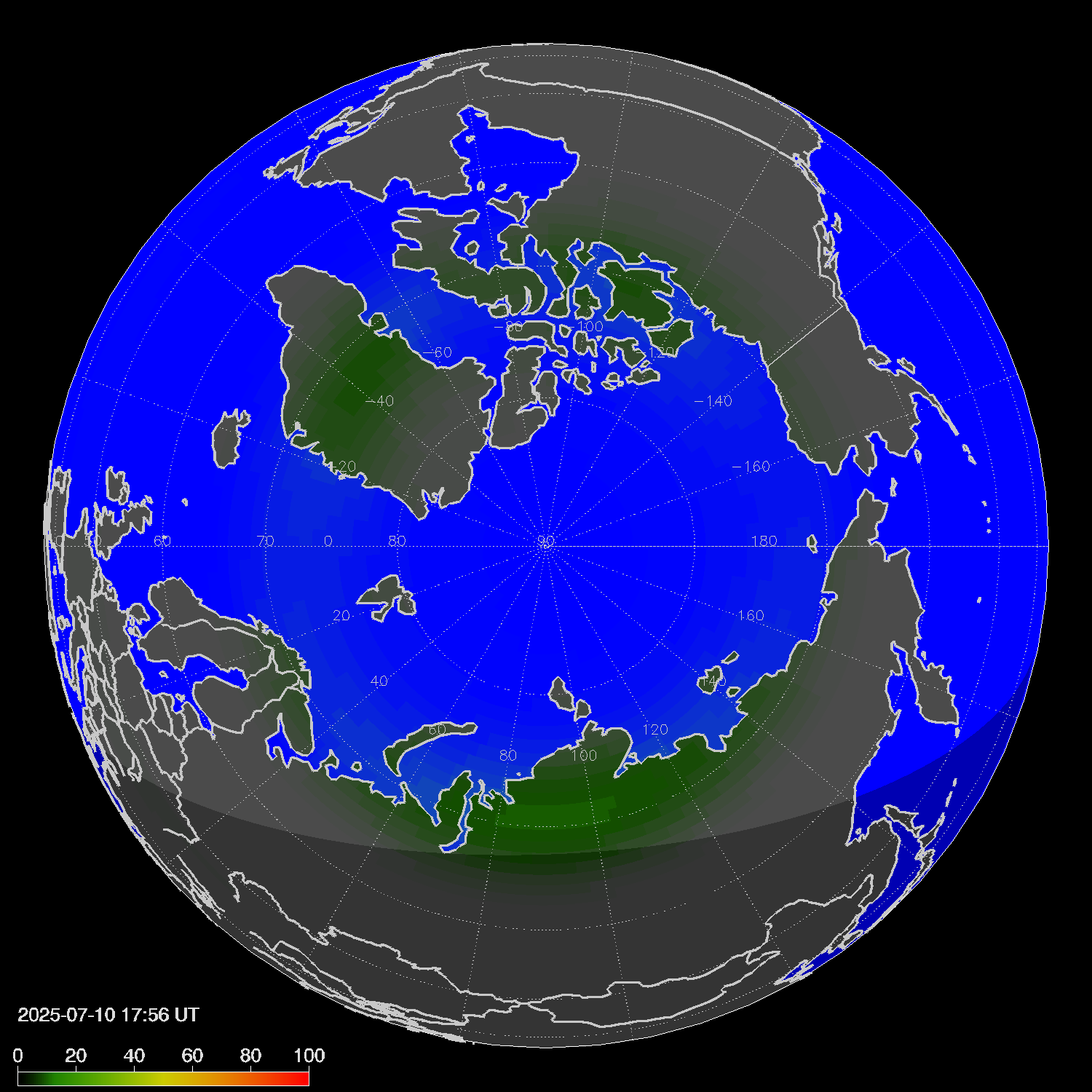 Northern lights (auroras) in the northern hemisphere
