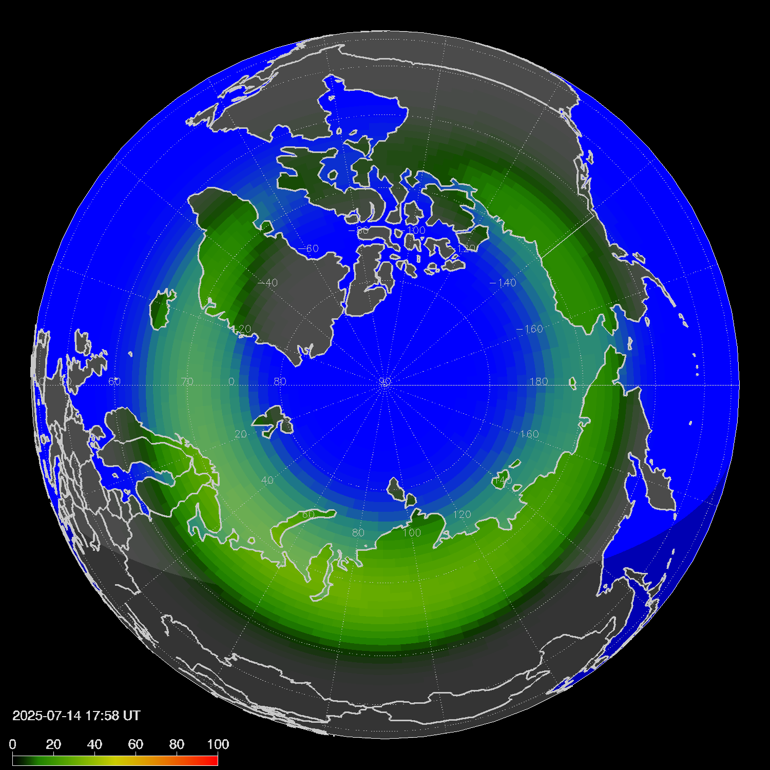 Northern lights (auroras) in the northern hemisphere