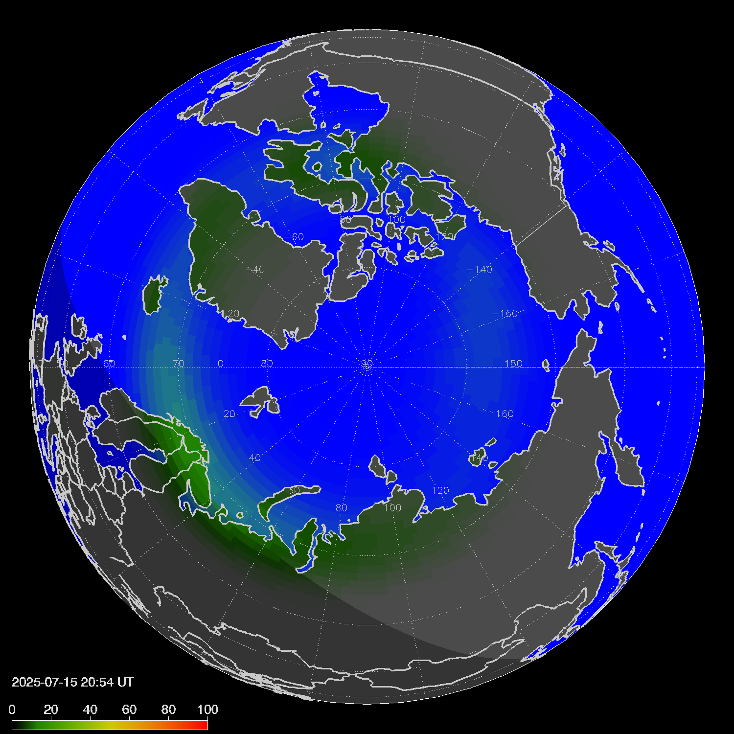 Northern lights (auroras) in the northern hemisphere