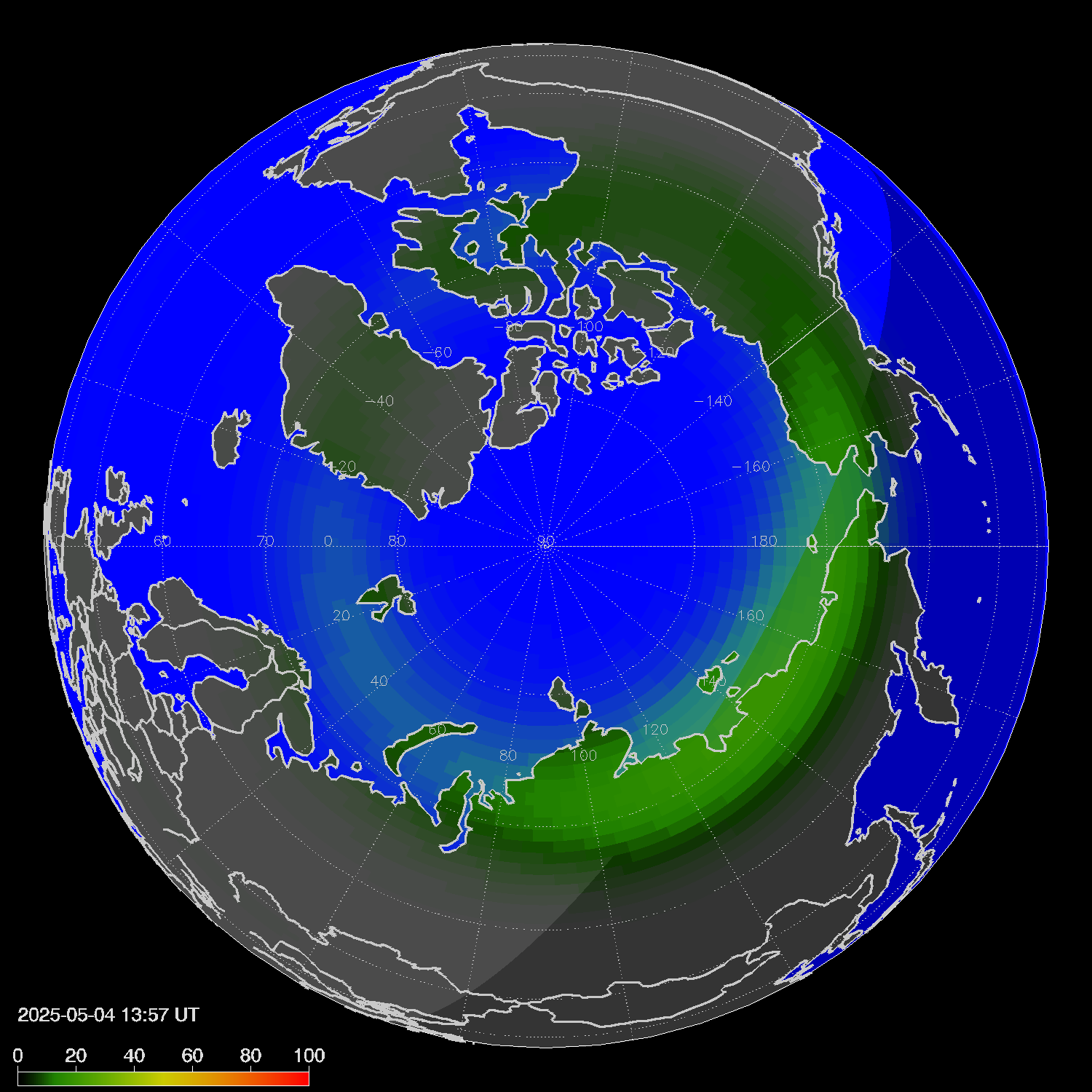 Northern lights (auroras) in the northern hemisphere