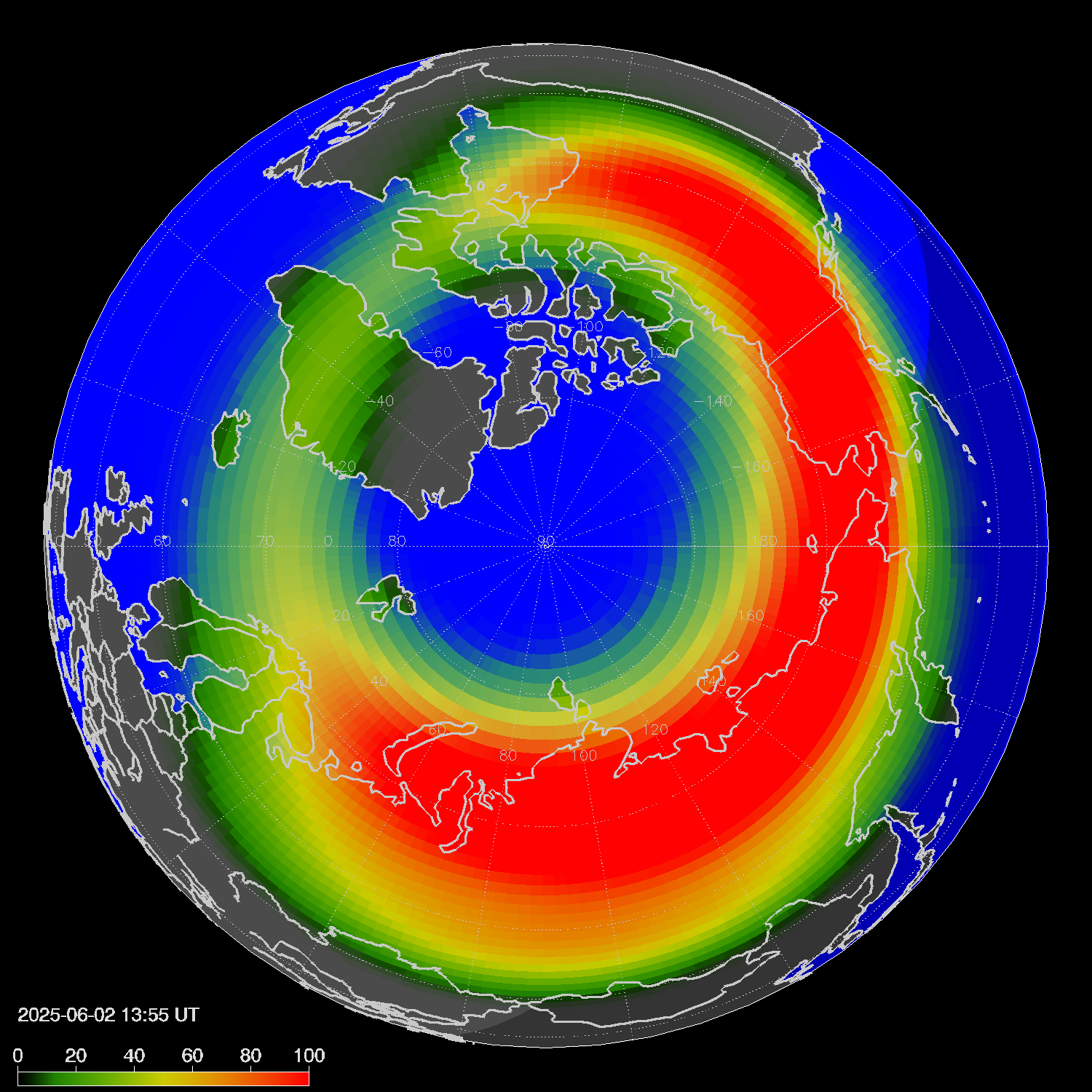Northern lights (auroras) in the northern hemisphere