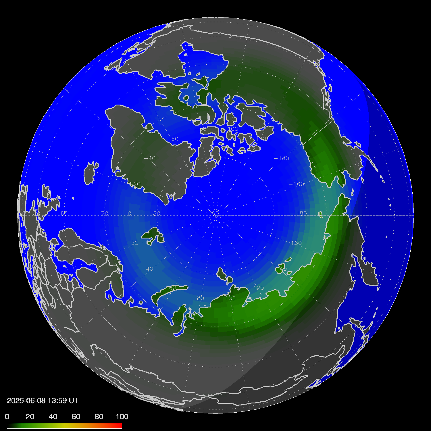 Northern lights (auroras) in the northern hemisphere