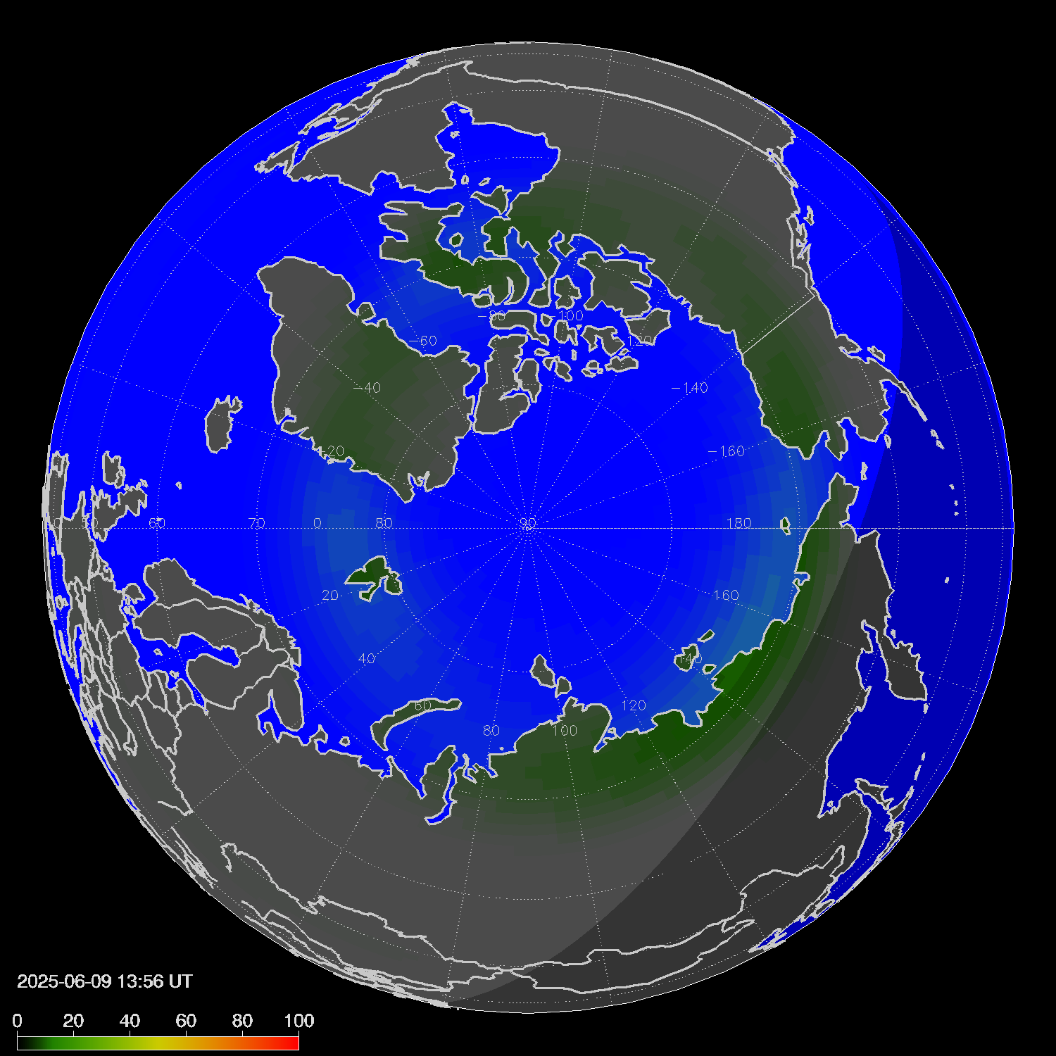 Northern lights (auroras) in the northern hemisphere