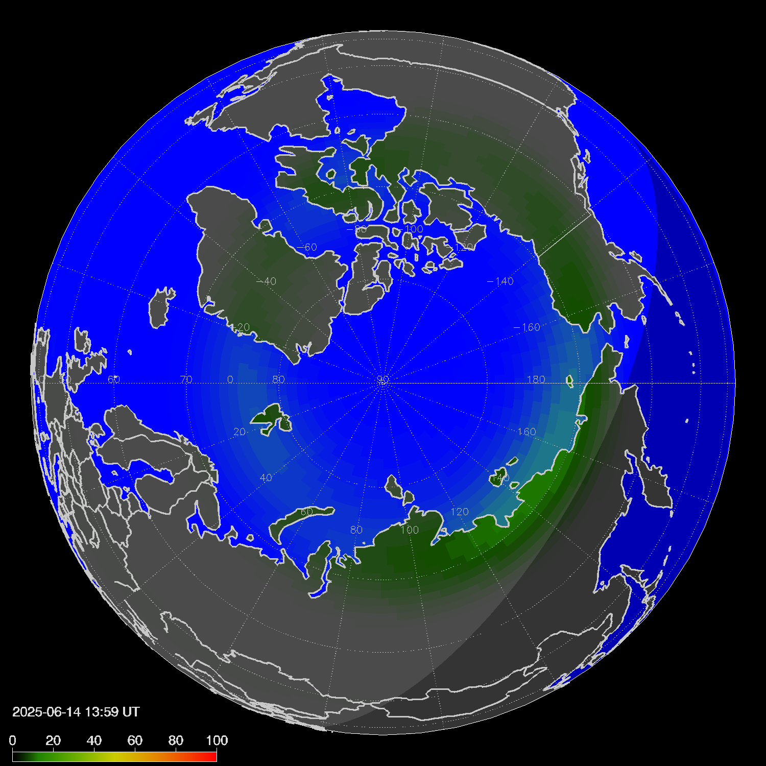 Northern lights (auroras) in the northern hemisphere