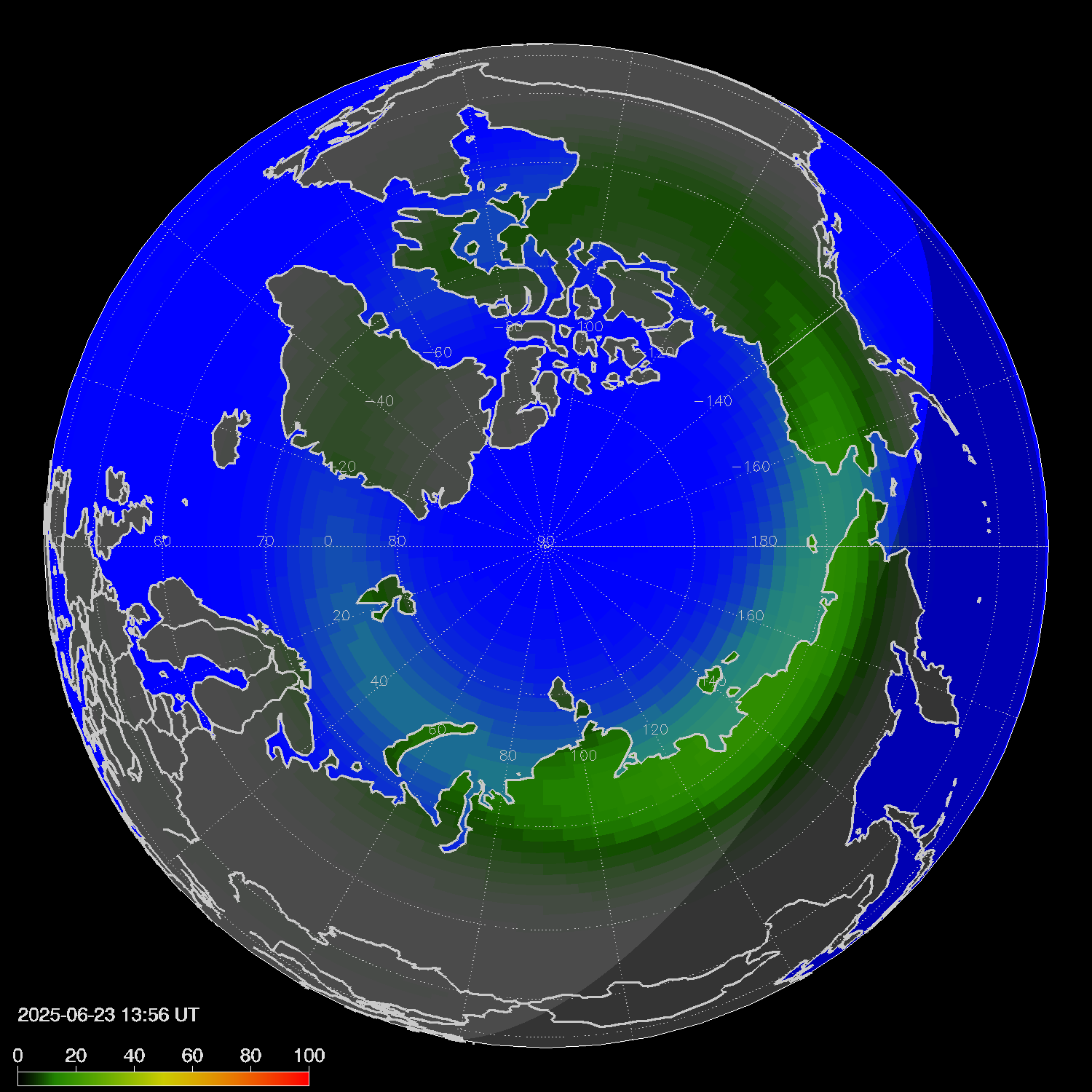 Northern lights (auroras) in the northern hemisphere