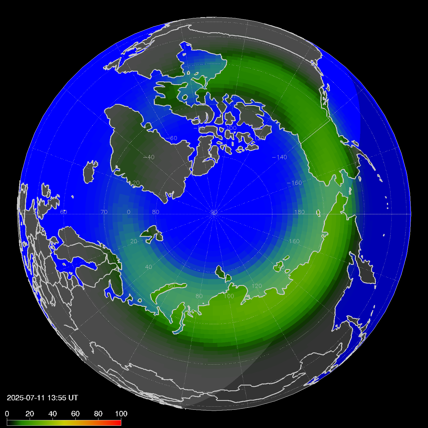 Northern lights (auroras) in the northern hemisphere