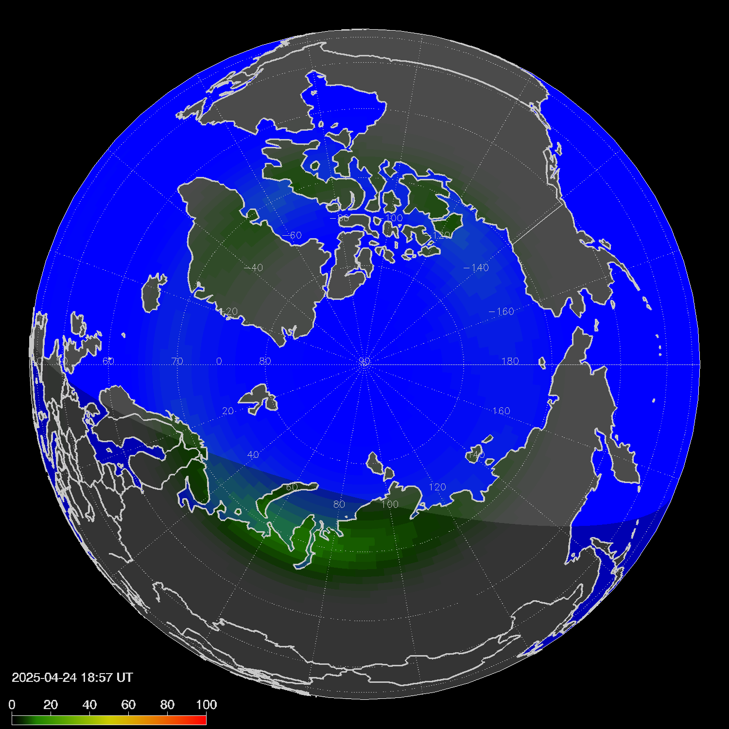 Northern lights (auroras) in the northern hemisphere