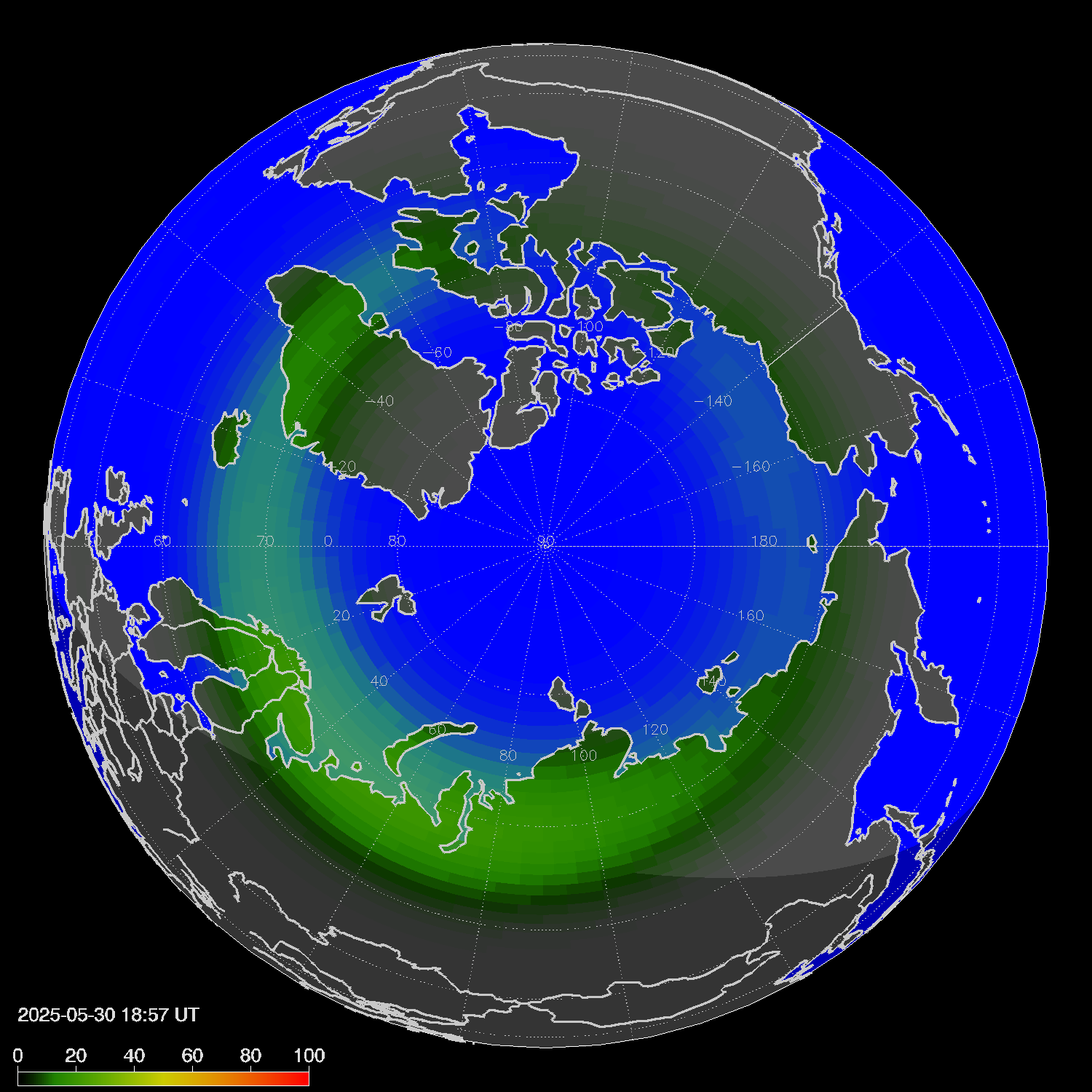 Northern lights (auroras) in the northern hemisphere