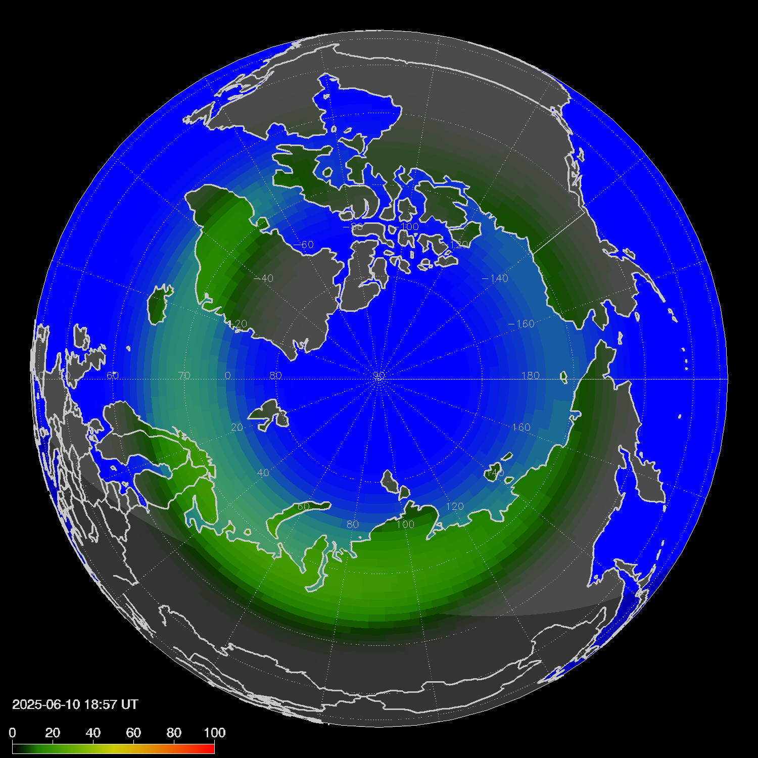 Northern lights (auroras) in the northern hemisphere