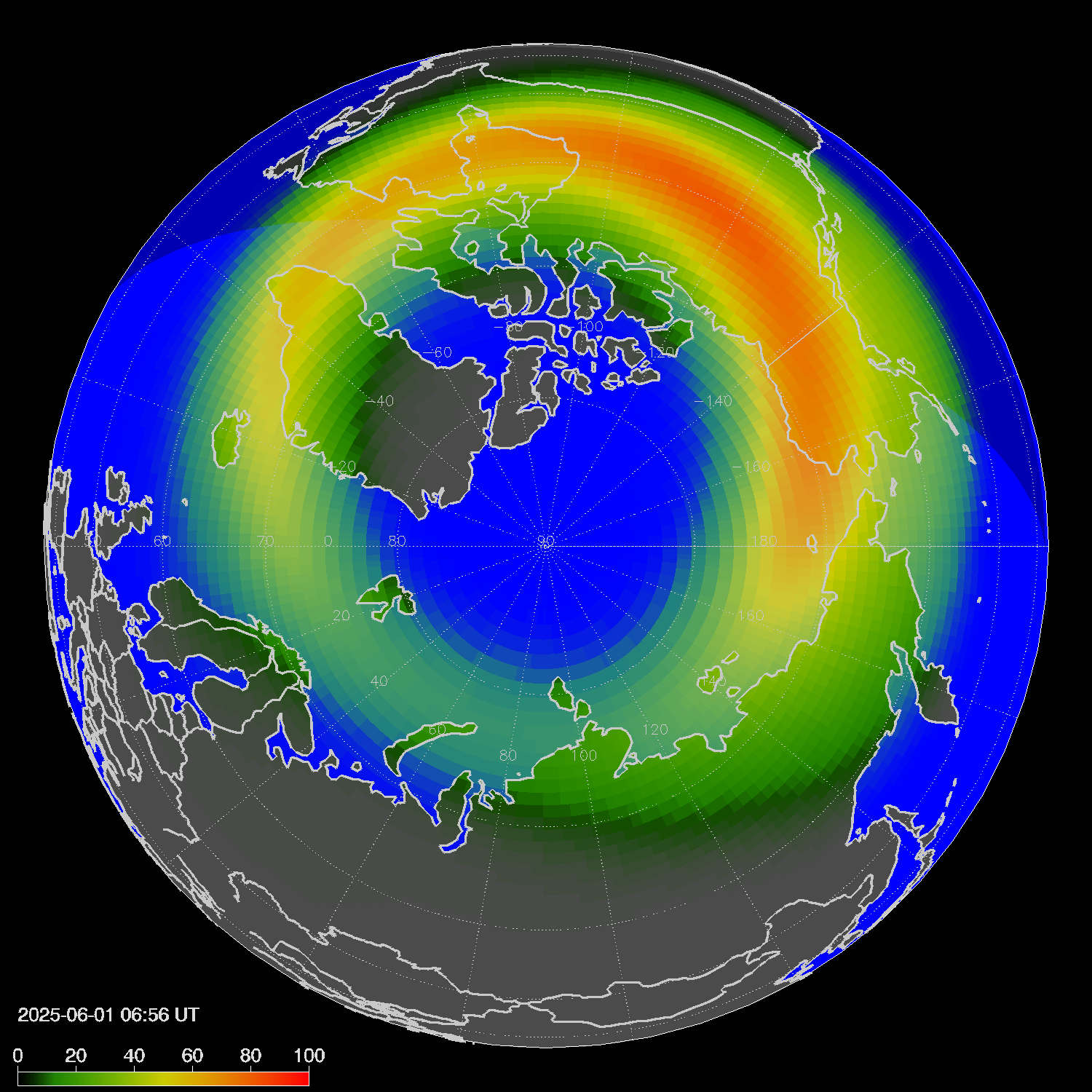 Northern lights (auroras) in the northern hemisphere