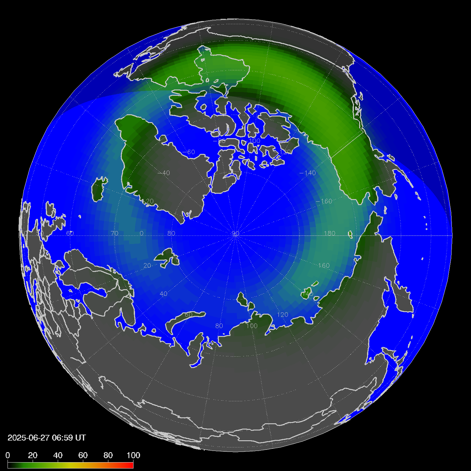 Northern lights (auroras) in the northern hemisphere