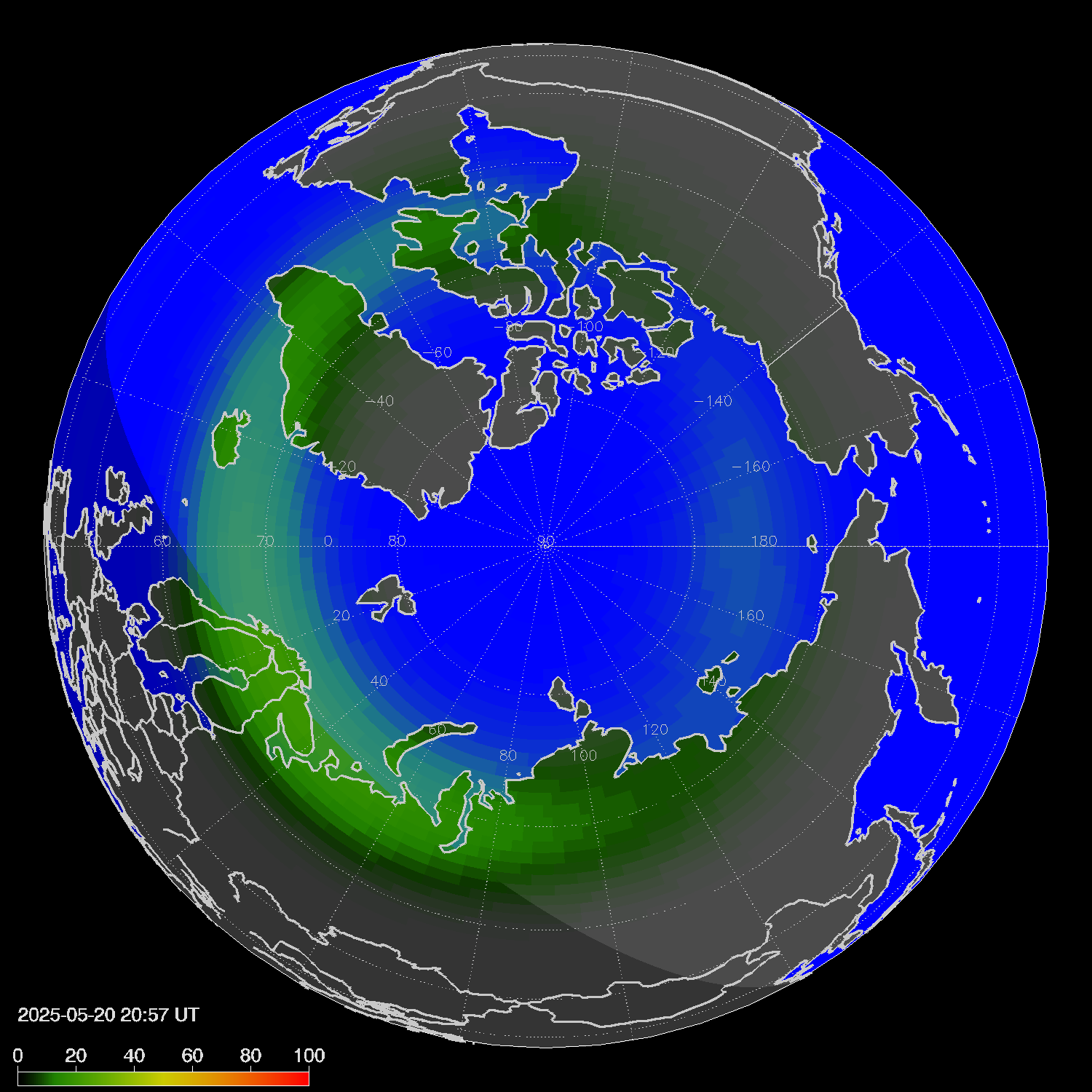 Northern lights (auroras) in the northern hemisphere