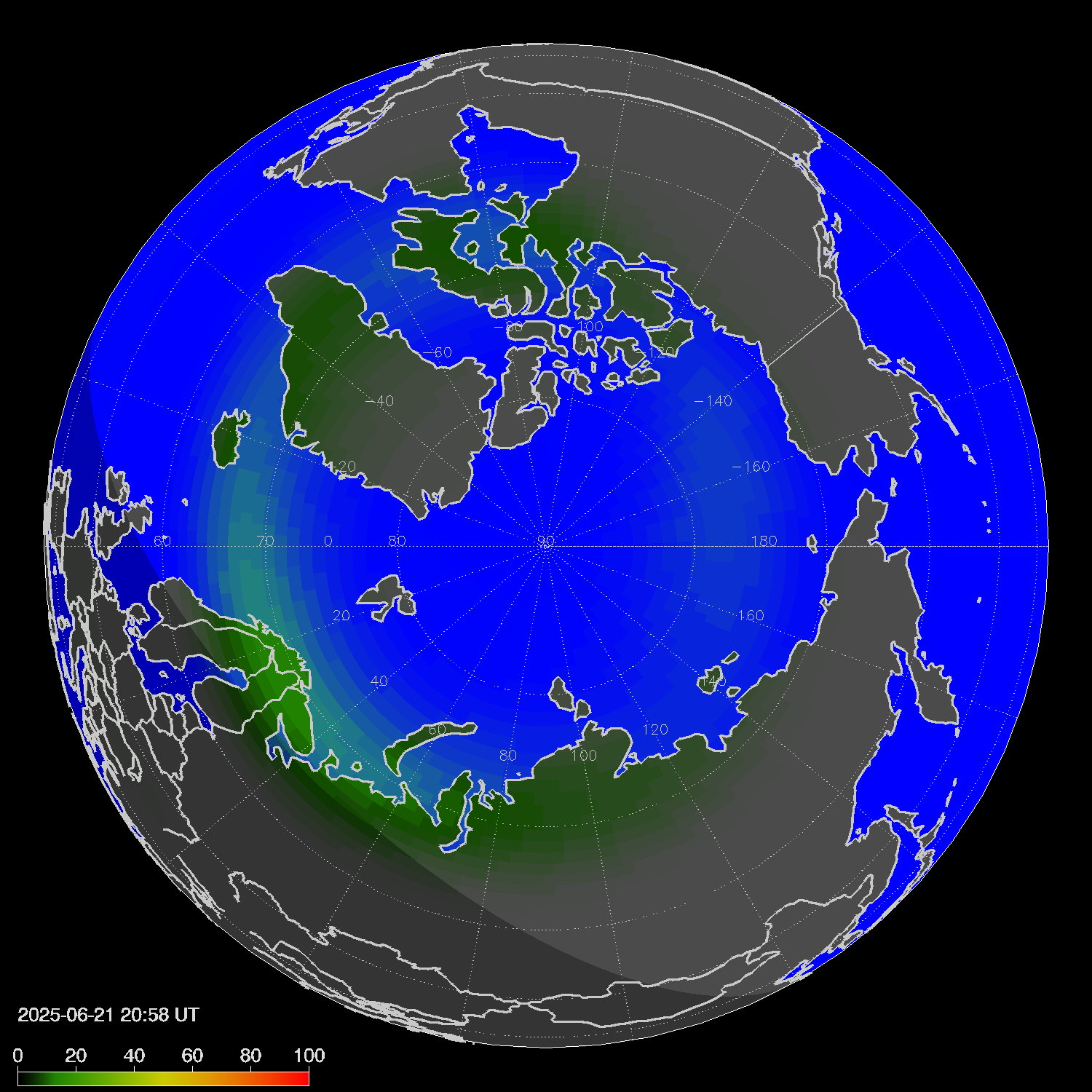 Northern lights (auroras) in the northern hemisphere