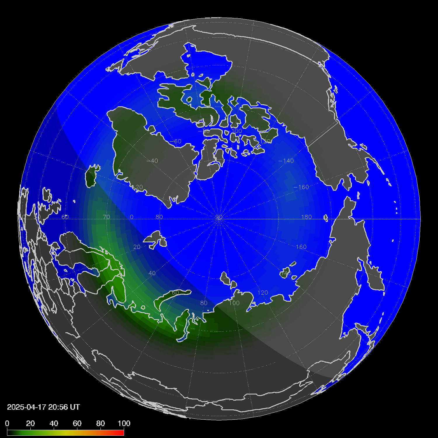 Northern lights (auroras) in the northern hemisphere
