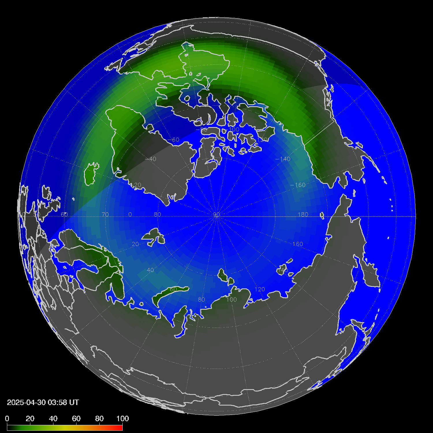 Northern lights (auroras) in the northern hemisphere