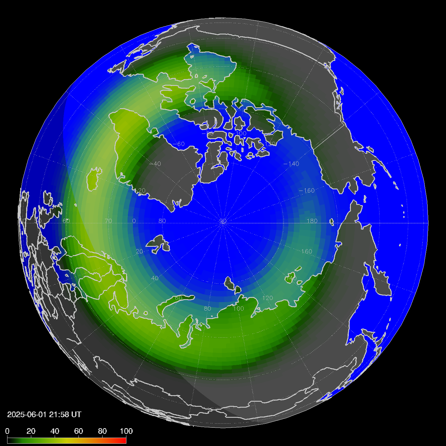 Northern lights (auroras) in the northern hemisphere