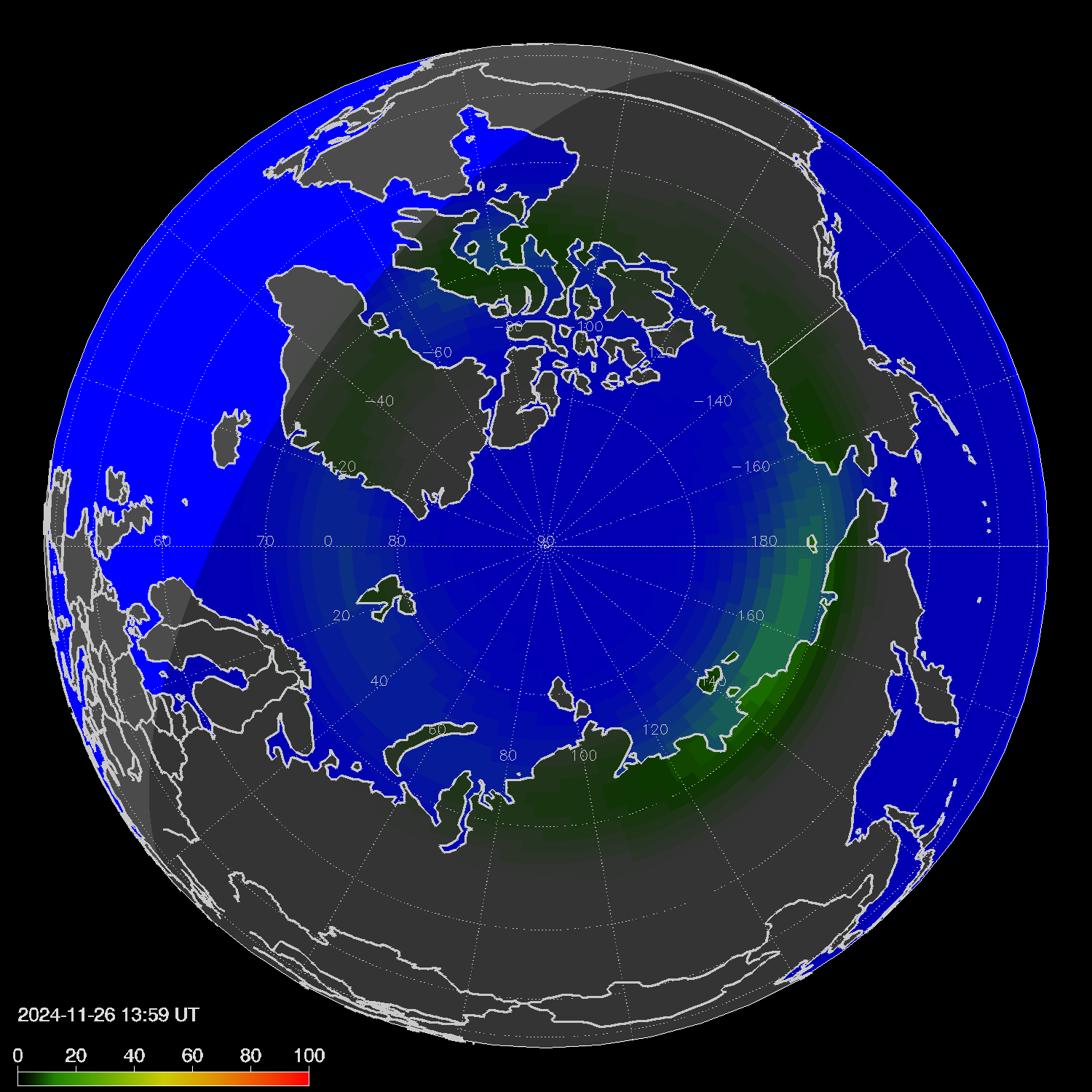 Northern lights (auroras) in the northern hemisphere