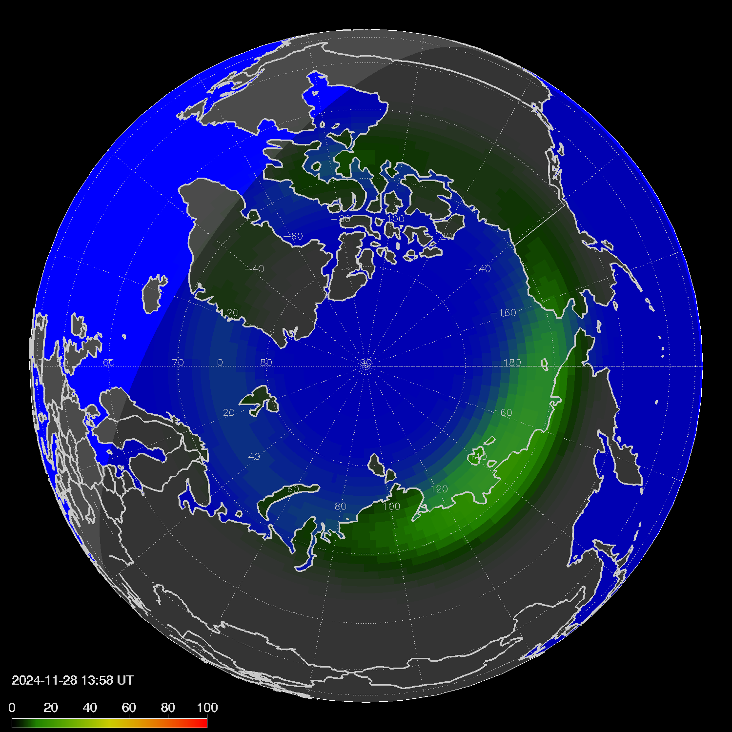 Northern lights (auroras) in the northern hemisphere