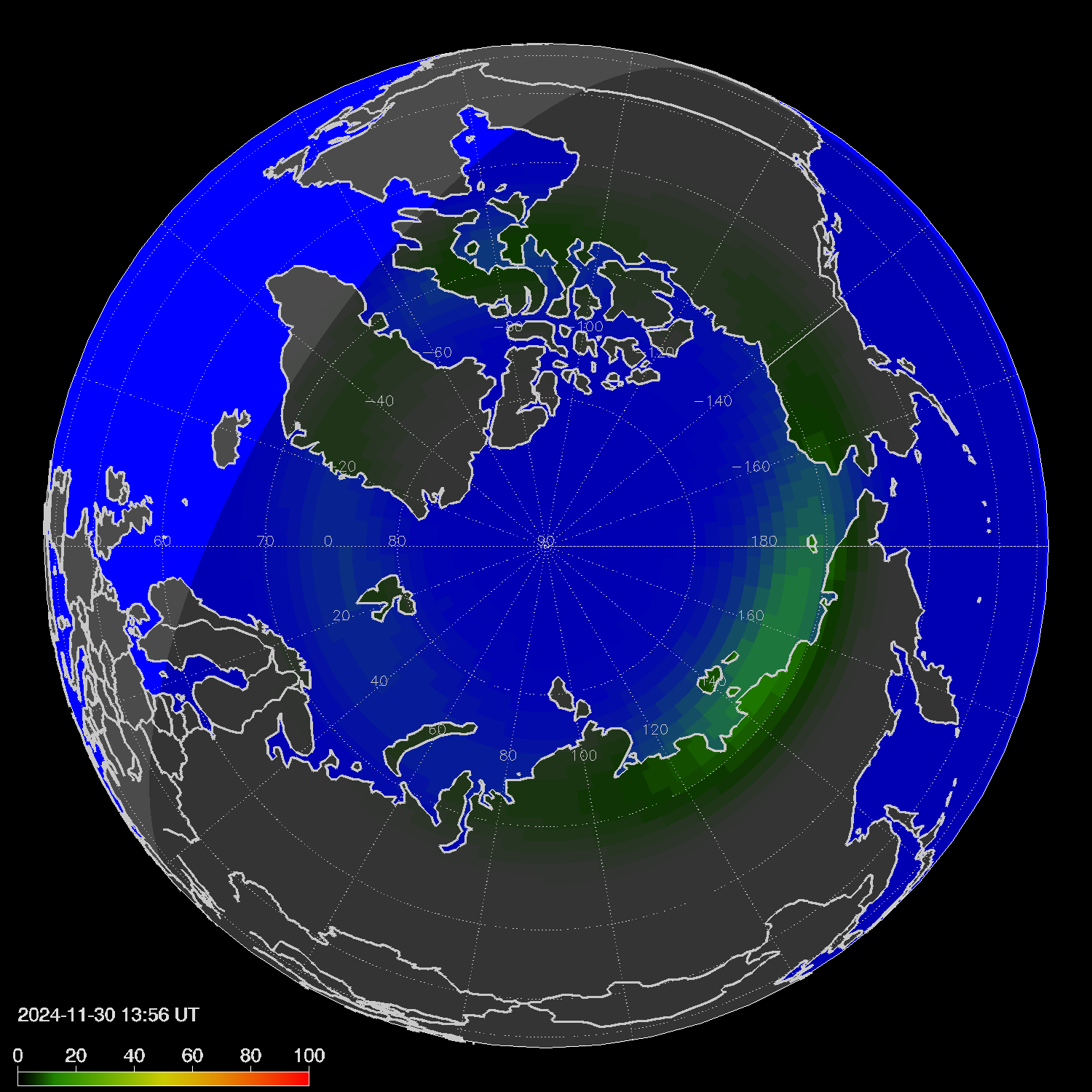 Northern lights (auroras) in the northern hemisphere