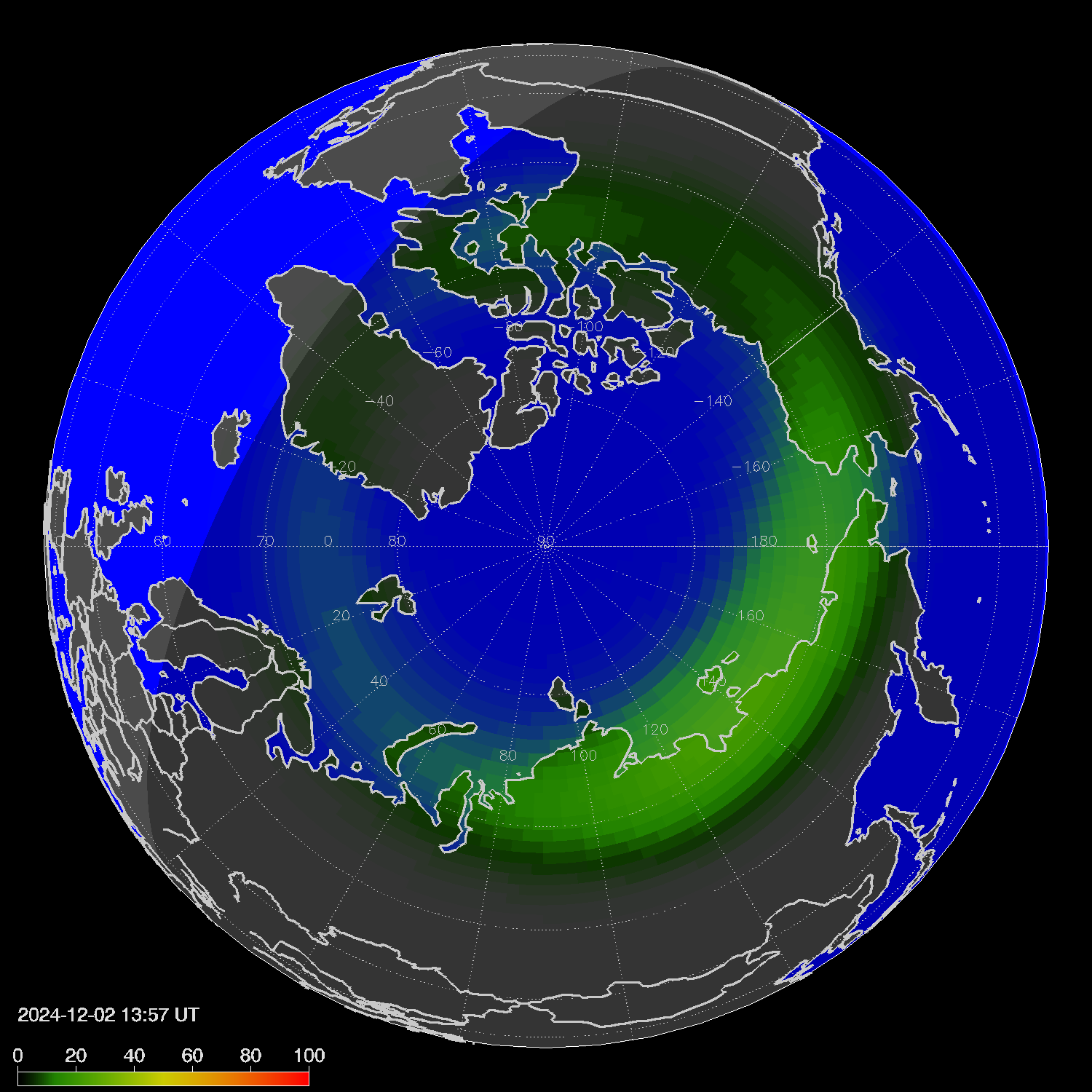 Northern lights (auroras) in the northern hemisphere