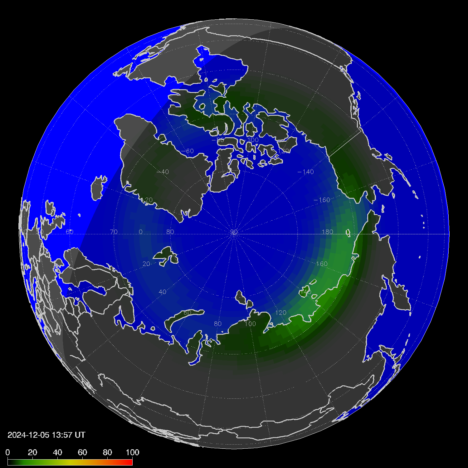Northern lights (auroras) in the northern hemisphere