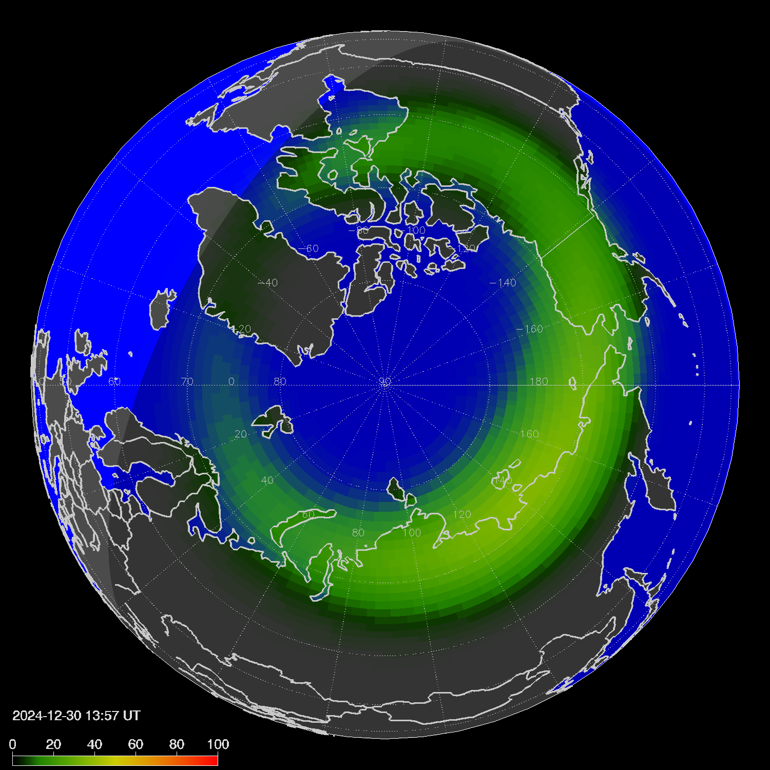 Northern lights (auroras) in the northern hemisphere