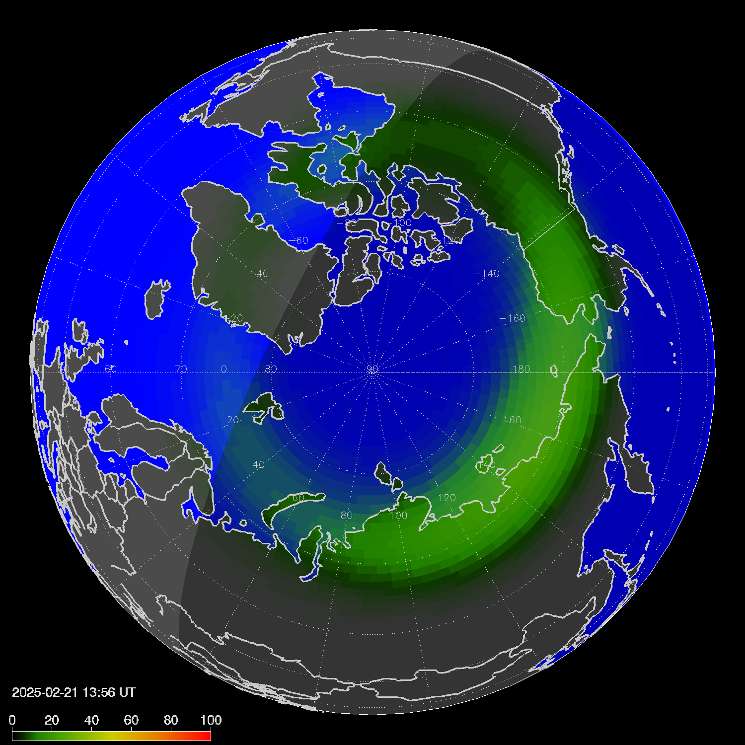 Northern lights (auroras) in the northern hemisphere