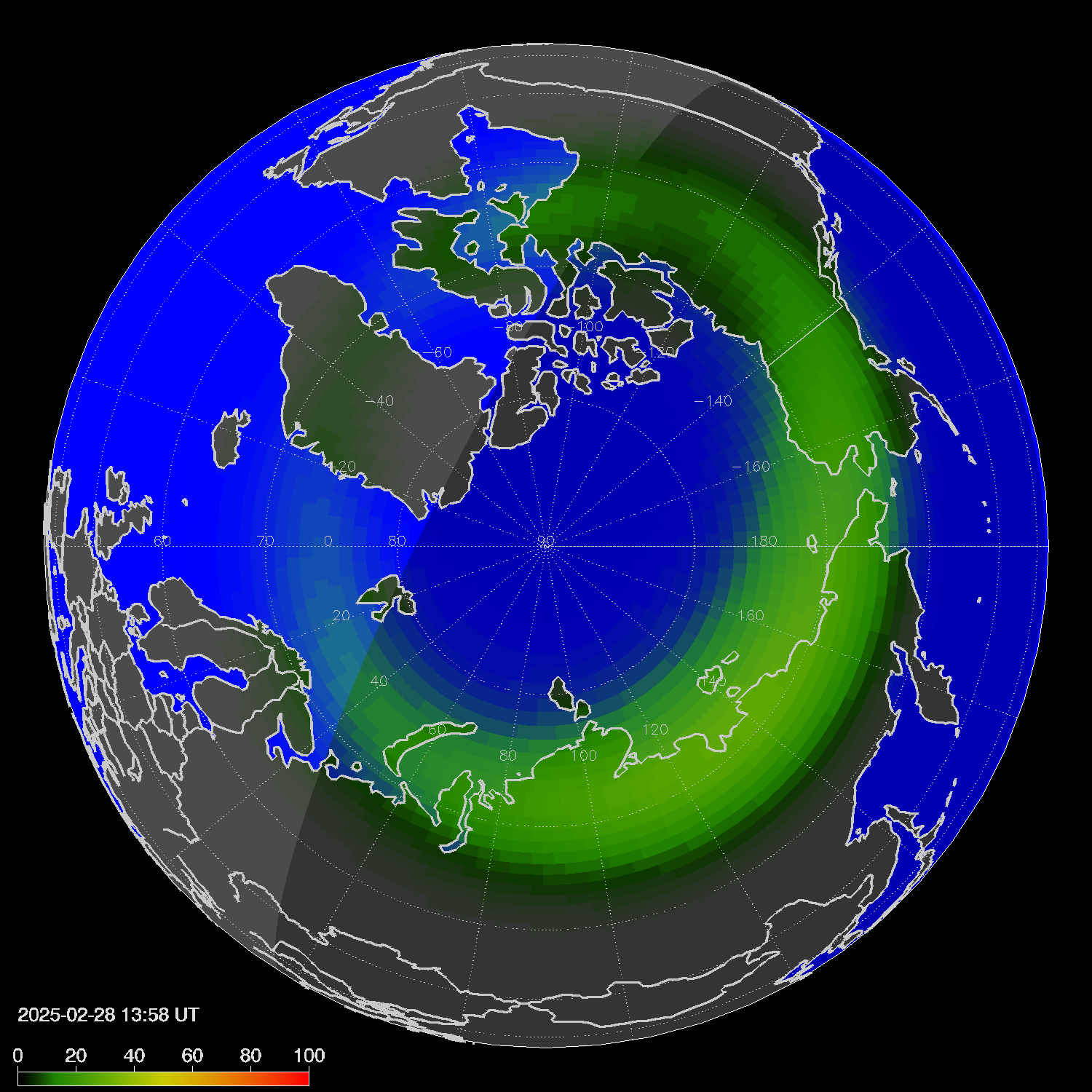 Northern lights (auroras) in the northern hemisphere