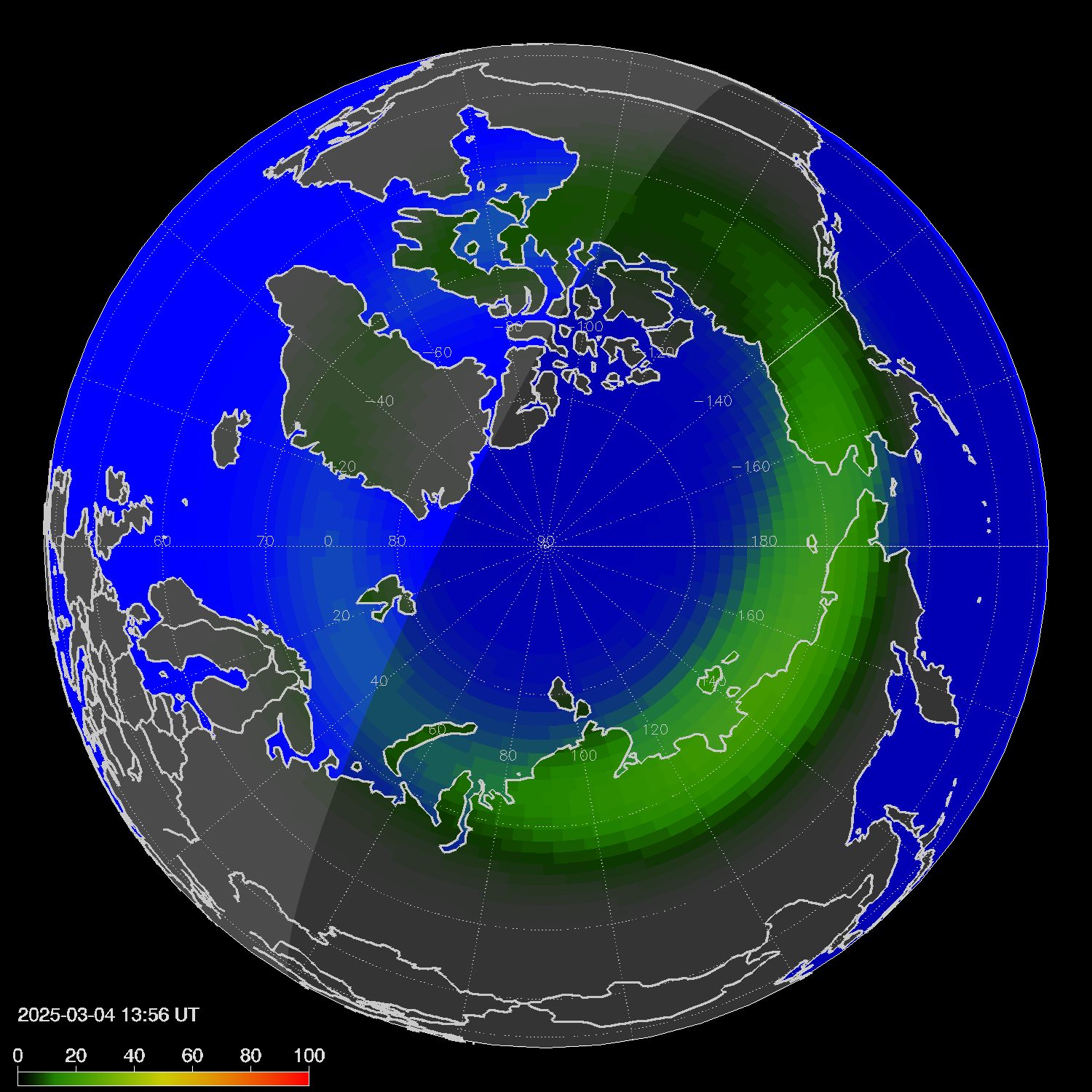 Northern lights (auroras) in the northern hemisphere