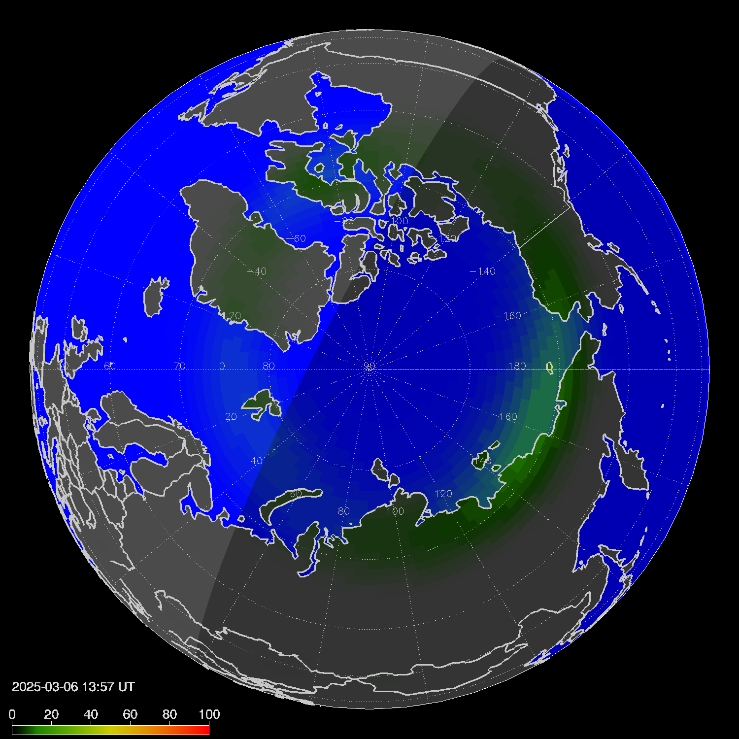 Northern lights (auroras) in the northern hemisphere
