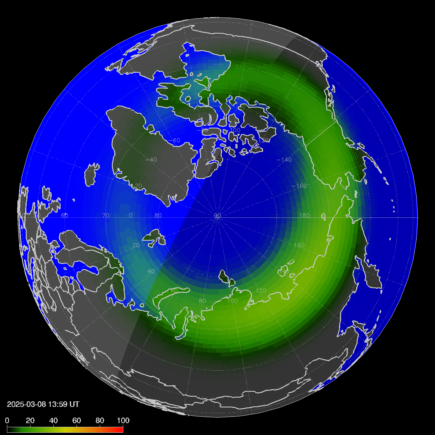 Northern lights (auroras) in the northern hemisphere